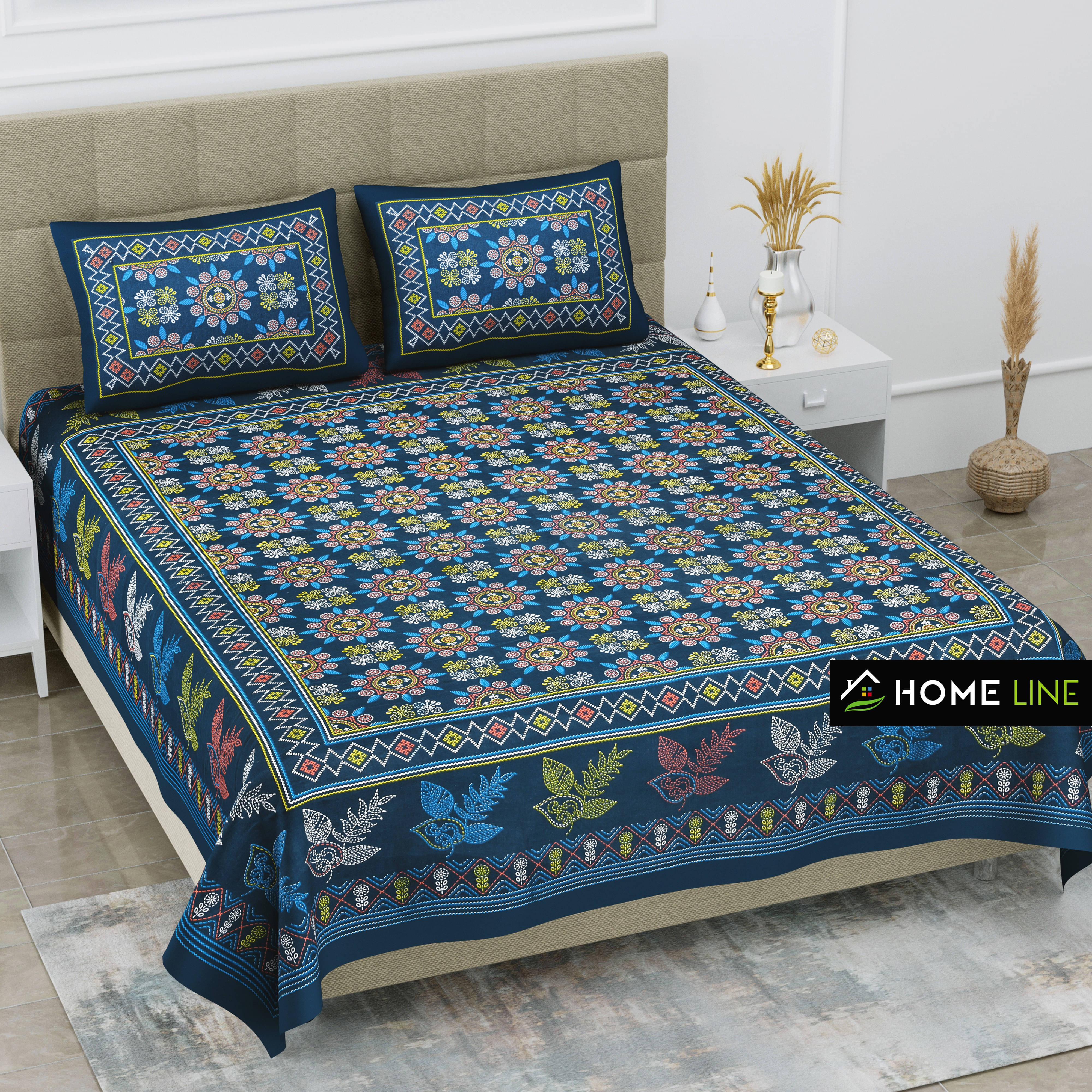Batham Handloom Cotton 1 Double Bedsheet with 2 Pillow Covers ( Blue ) Batham Handloom Cotton 1 Double Bedsheet with 2 Pillow Covers ( Blue )