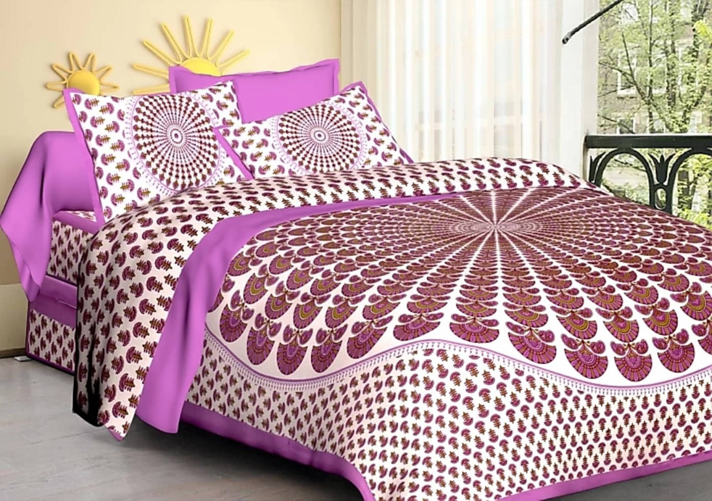 Batham Handloom Cotton 1 Double Bedsheet with 2 Pillow Covers ( Purple ) Batham Handloom Cotton 1 Double Bedsheet with 2 Pillow Covers ( Purple )