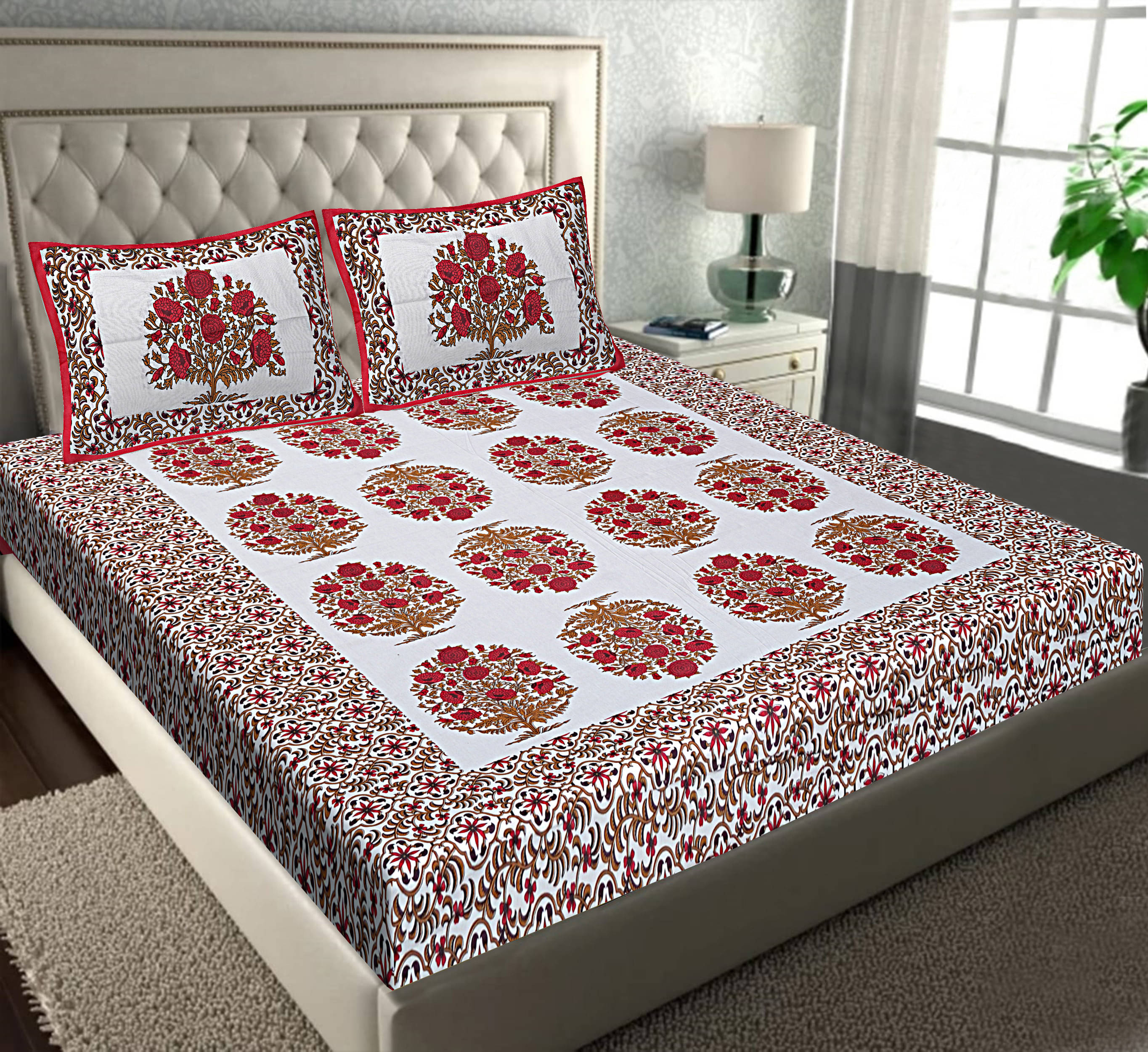 Batham Handloom Cotton 1 Double Bedsheet with 2 Pillow Covers ( Red ) Batham Handloom Cotton 1 Double Bedsheet with 2 Pillow Covers ( Red )