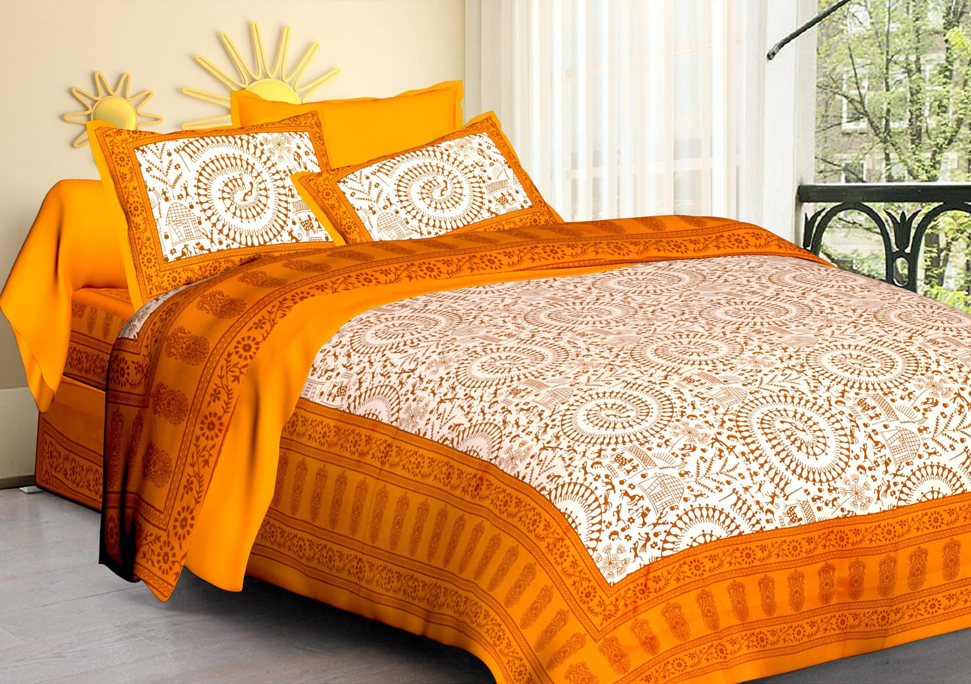 Batham Handloom Cotton 1 Double Bedsheet with 2 Pillow Covers ( Orange ) Batham Handloom Cotton 1 Double Bedsheet with 2 Pillow Covers ( Orange )
