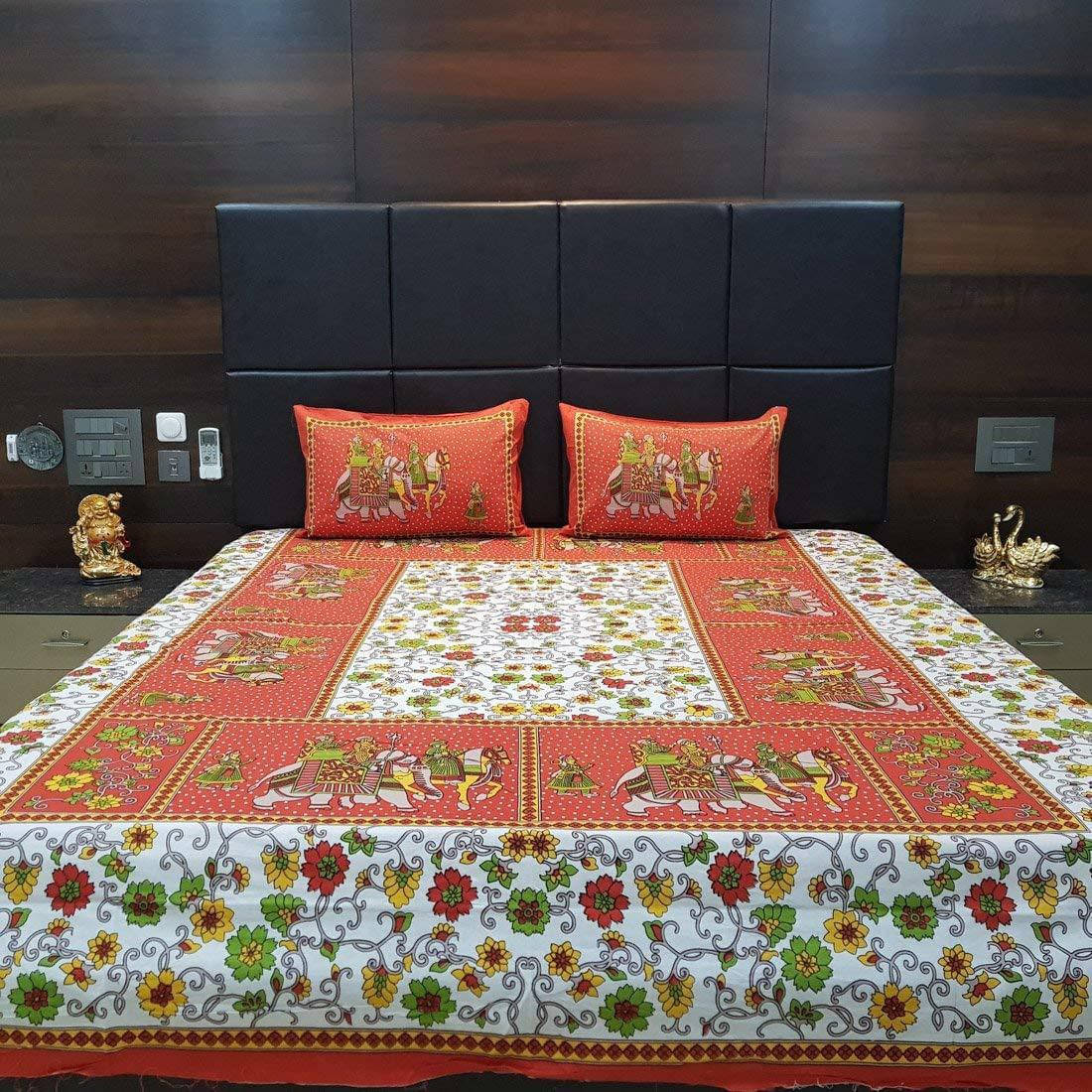 Batham Handloom Cotton 1 Double Bedsheet with 2 Pillow Covers ( Orange ) Batham Handloom Cotton 1 Double Bedsheet with 2 Pillow Covers ( Orange )
