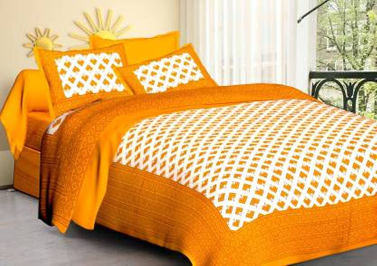 Batham Handloom Cotton 1 Double Bedsheet with 2 Pillow Covers ( Yellow ) Batham Handloom Cotton 1 Double Bedsheet with 2 Pillow Covers ( Yellow )