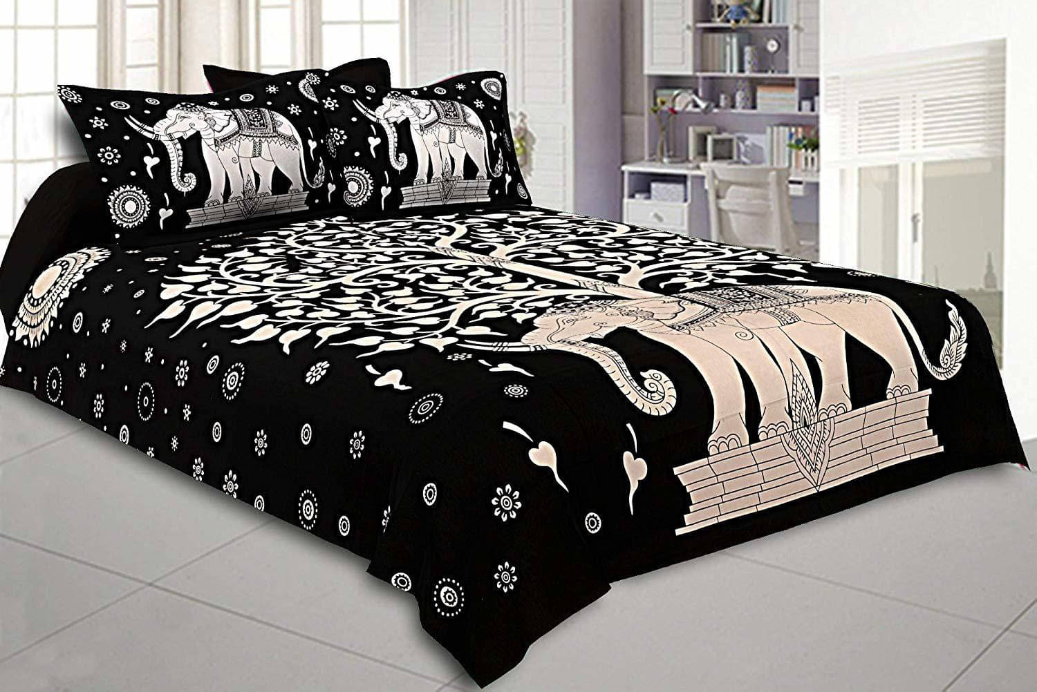 Batham Handloom Cotton 1 Double Bedsheet with 2 Pillow Covers ( Black ) Batham Handloom Cotton 1 Double Bedsheet with 2 Pillow Covers ( Black )