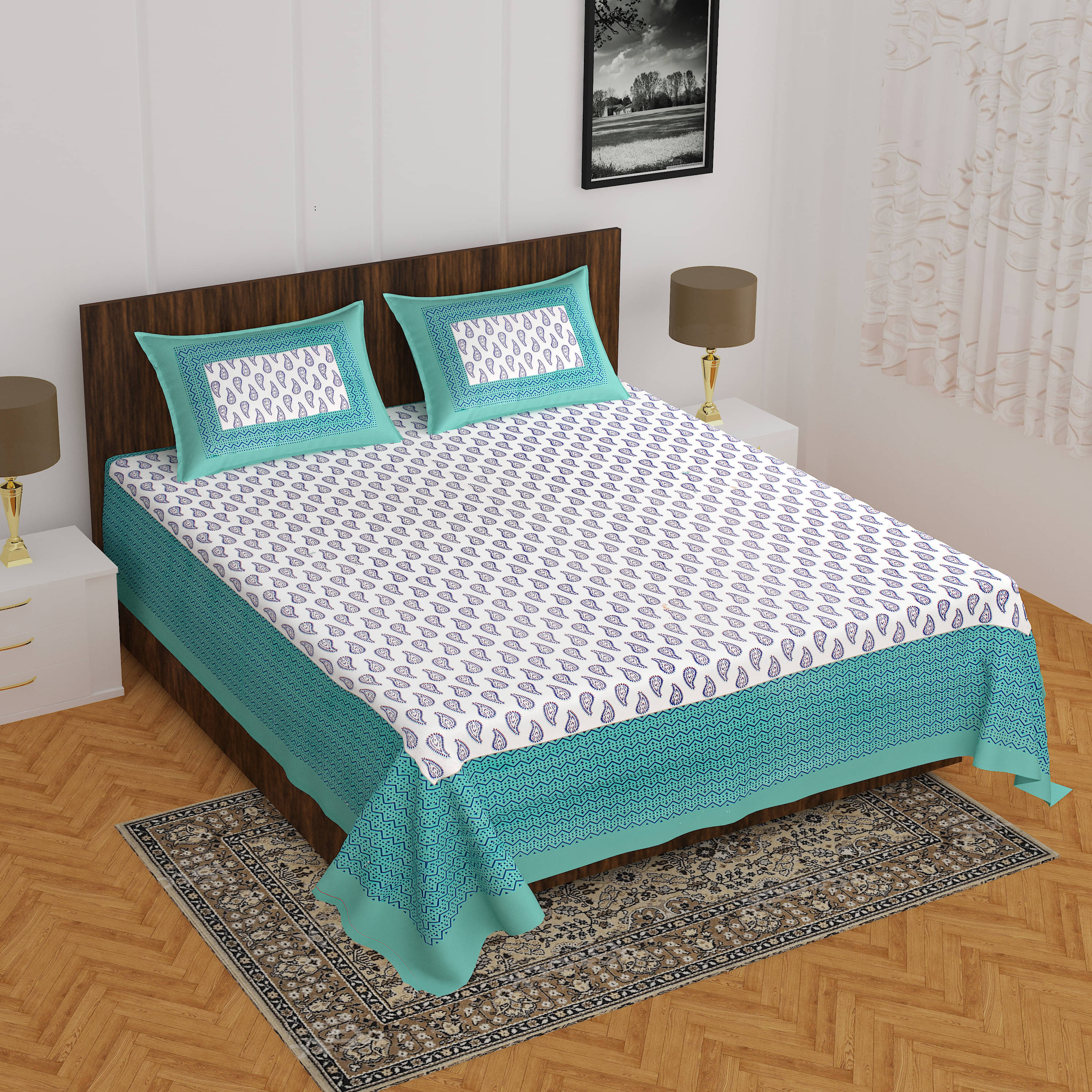 Batham Handloom Cotton 1 Double Bedsheet with 2 Pillow Covers ( Green ) Batham Handloom Cotton 1 Double Bedsheet with 2 Pillow Covers ( Green )