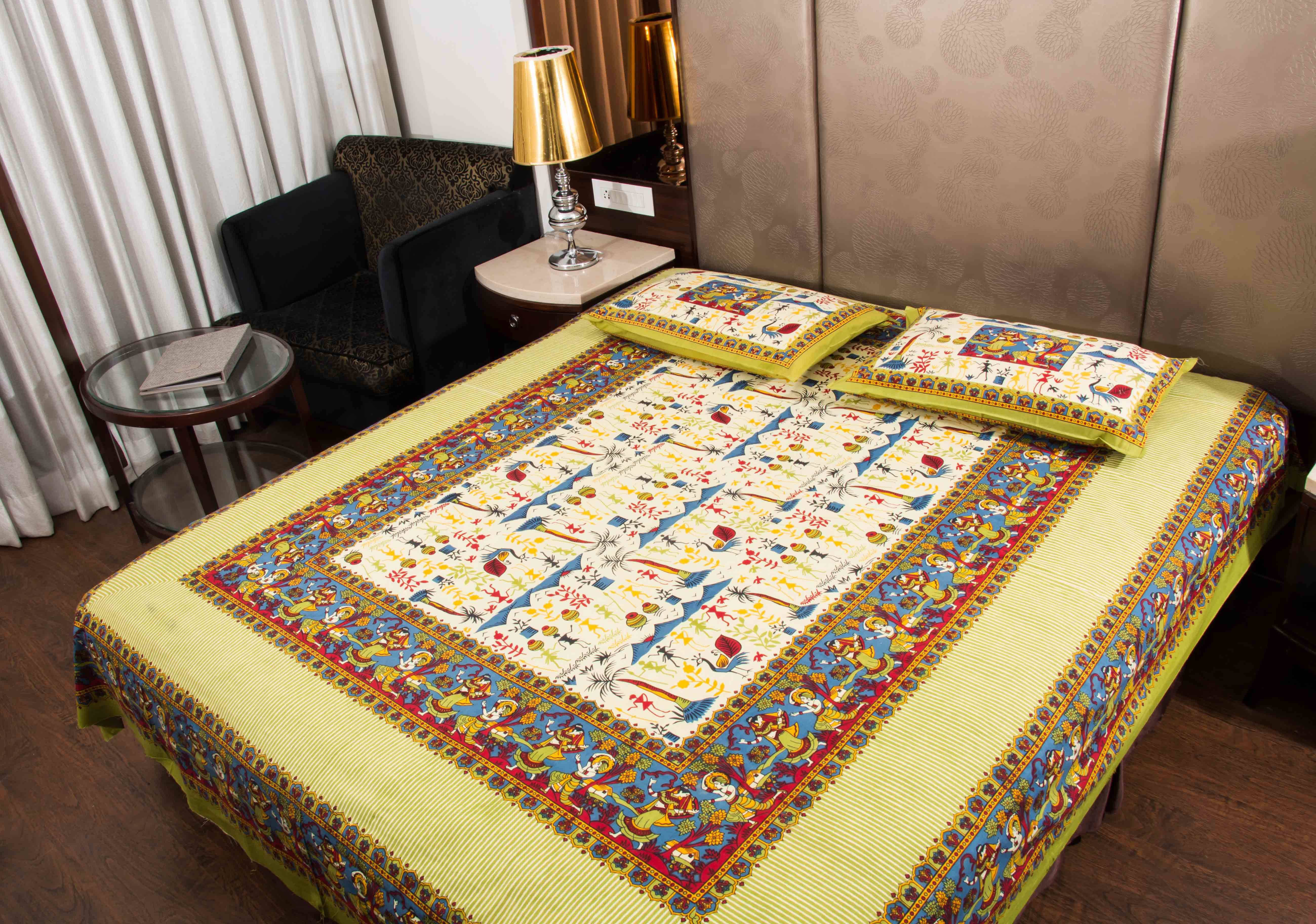 Batham Handloom Cotton 1 Double Bedsheet with 2 Pillow Covers ( Yellow ) Batham Handloom Cotton 1 Double Bedsheet with 2 Pillow Covers ( Yellow )