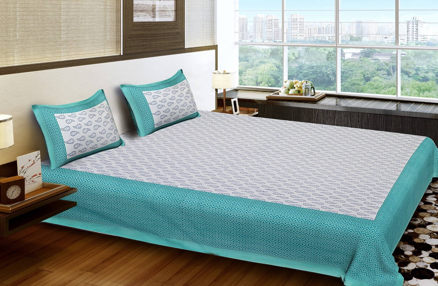 Batham Handloom Cotton 1 Double Bedsheet with 2 Pillow Covers ( Green ) Batham Handloom Cotton 1 Double Bedsheet with 2 Pillow Covers ( Green )