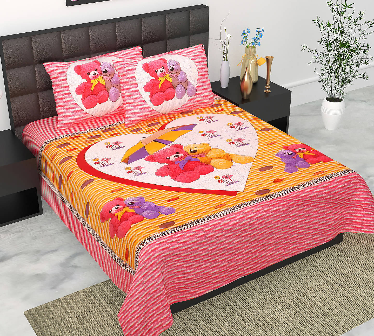 Batham Handloom Cotton 1 Double Bedsheet with 2 Pillow Covers ( Pink ) Batham Handloom Cotton 1 Double Bedsheet with 2 Pillow Covers ( Pink )