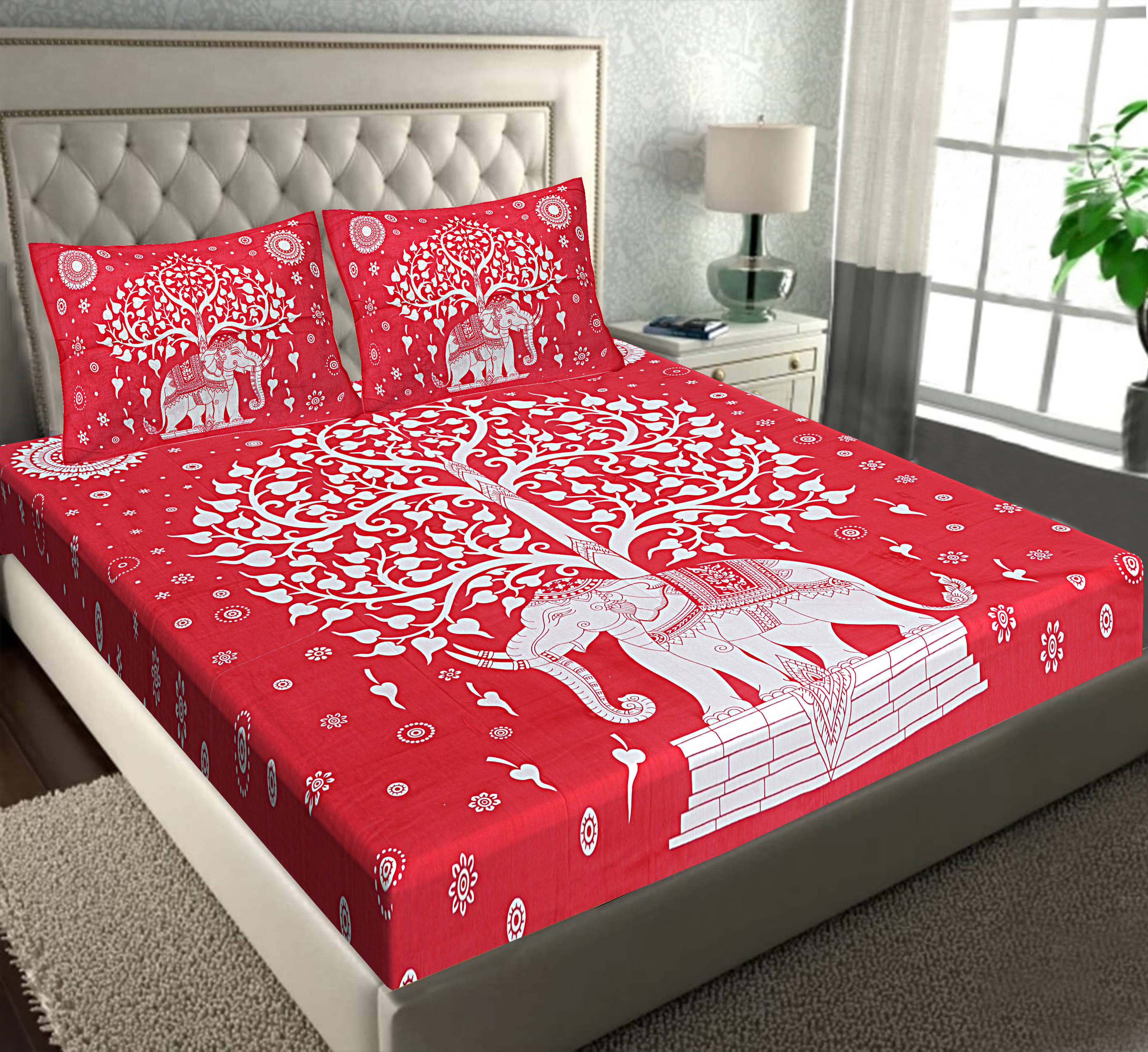 Batham Handloom Cotton 1 Double Bedsheet with 2 Pillow Covers ( Red ) Batham Handloom Cotton 1 Double Bedsheet with 2 Pillow Covers ( Red )