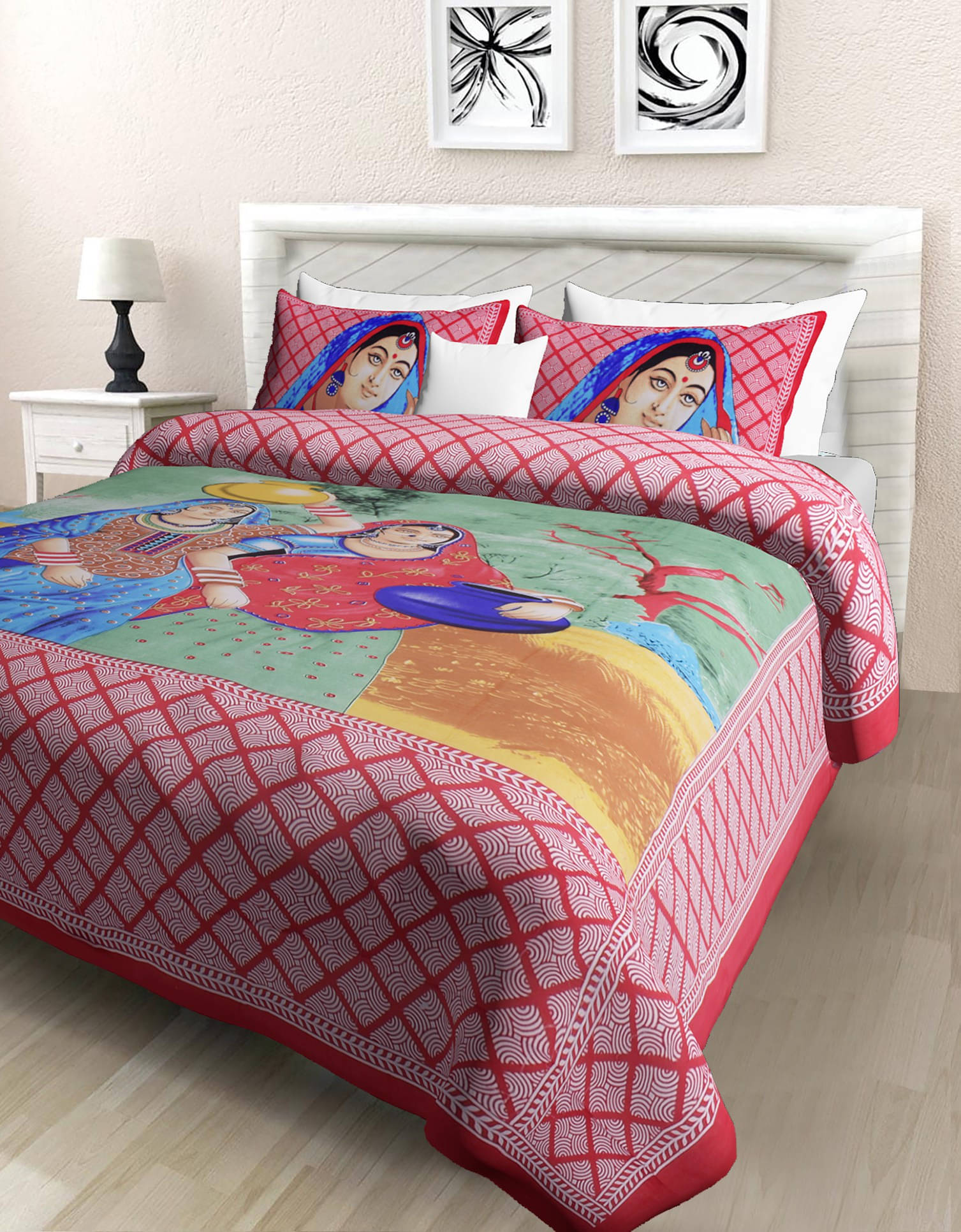 Batham Handloom Cotton 1 Double Bedsheet with 2 Pillow Covers ( Red ) Batham Handloom Cotton 1 Double Bedsheet with 2 Pillow Covers ( Red )