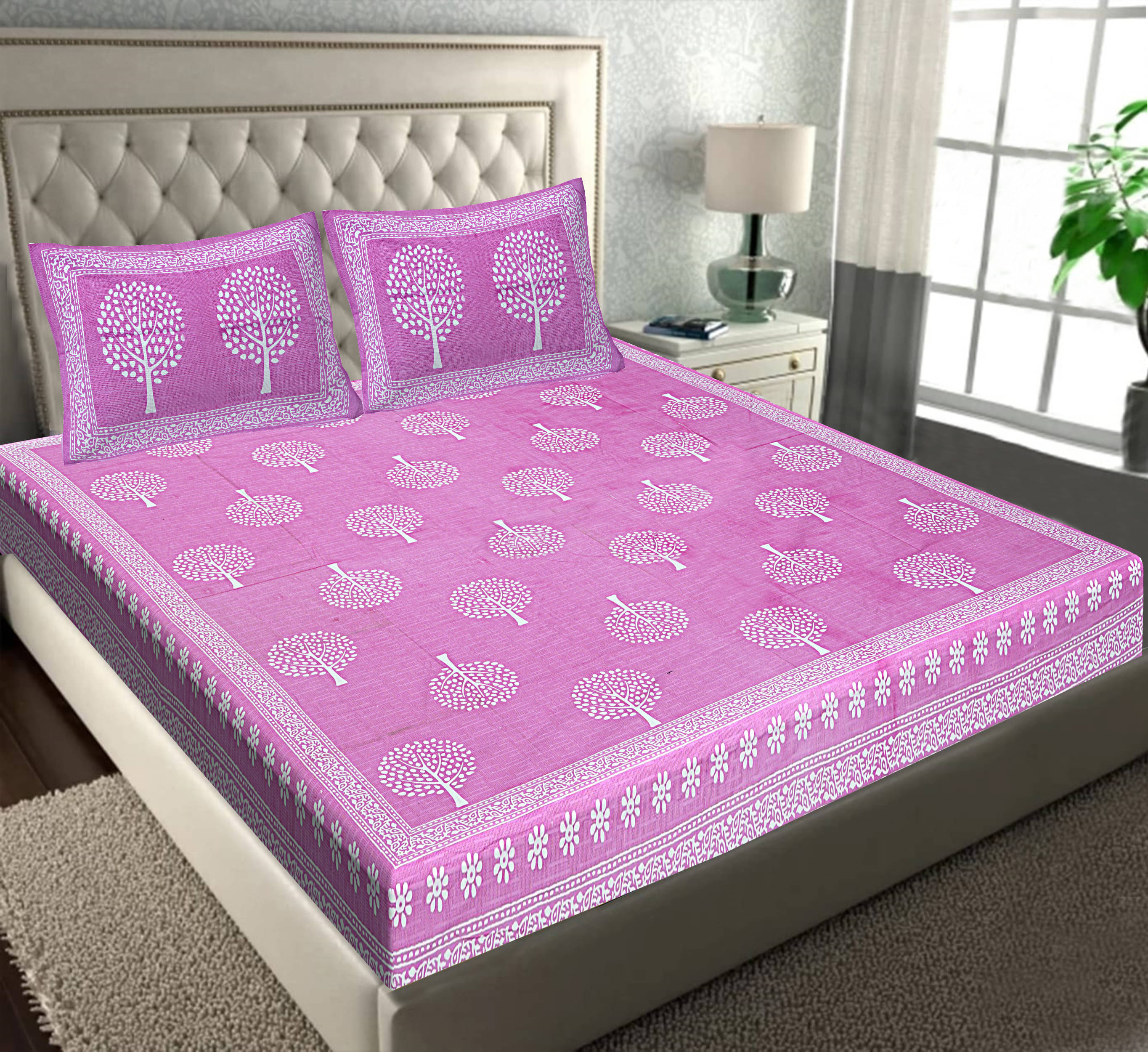    			Batham Handloom Cotton 1 Double Bedsheet with 2 Pillow Covers ( Multicolor )