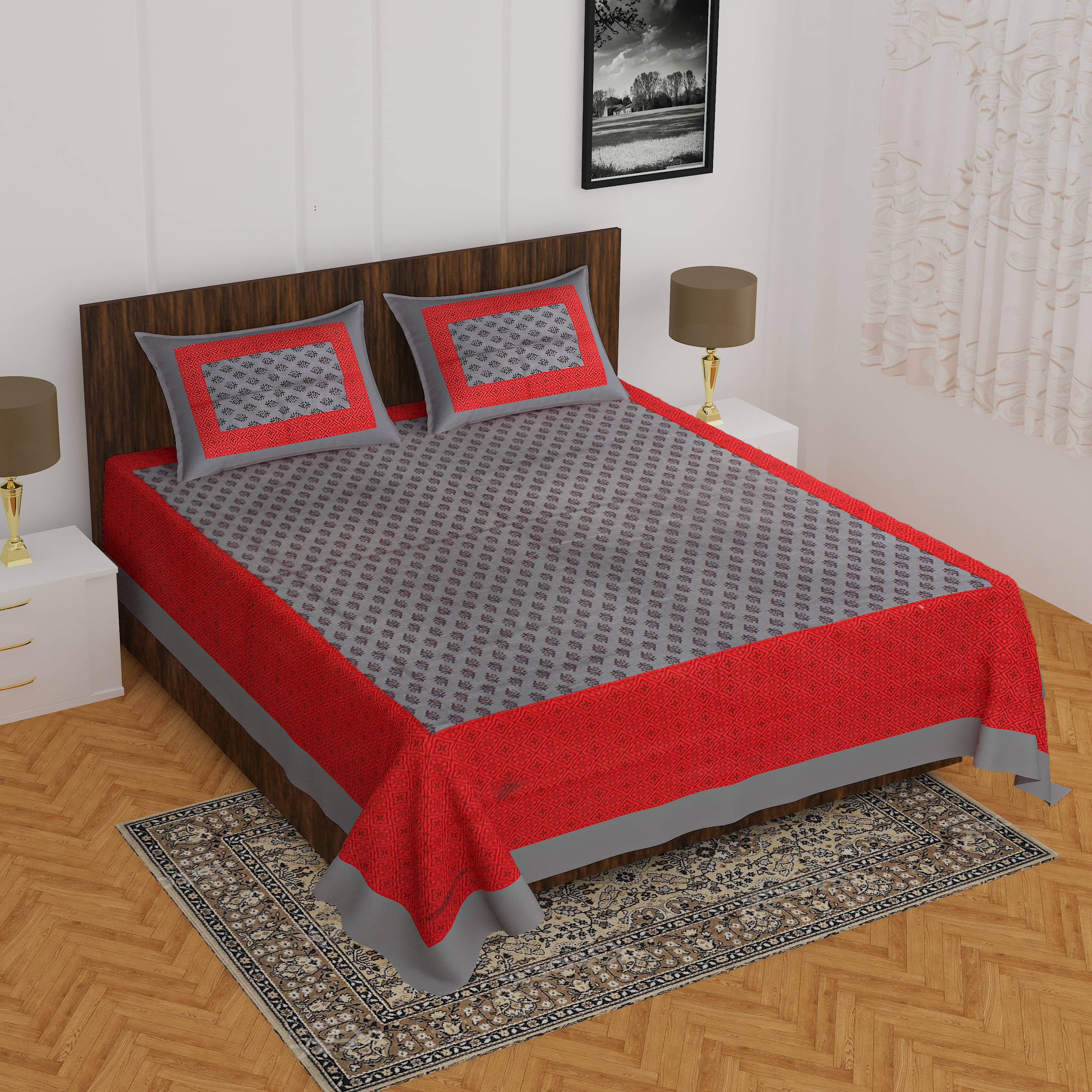     			Batham Handloom Cotton 1 Double Bedsheet with 2 Pillow Covers ( Multicolor )
