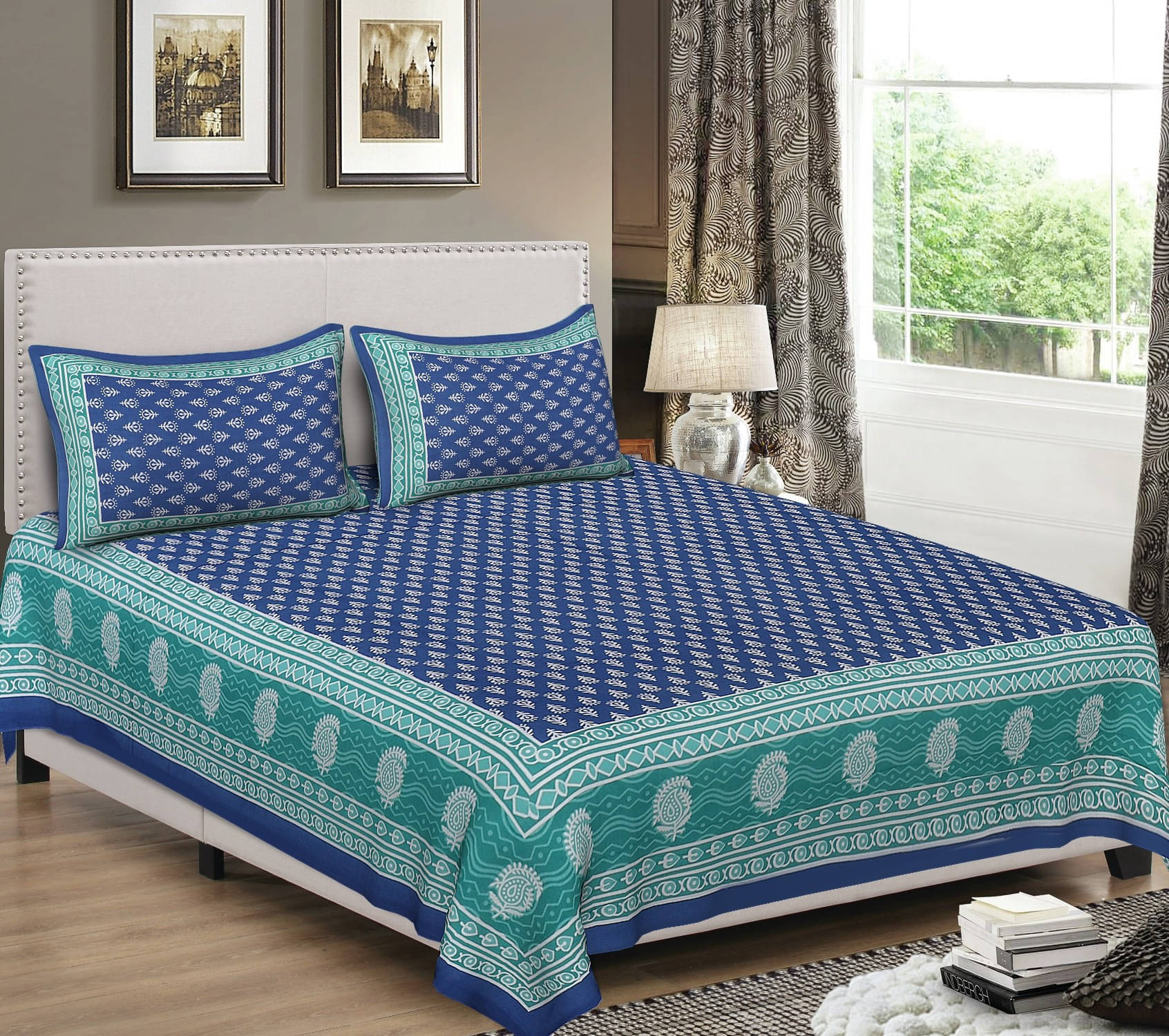 Batham Handloom Cotton 1 Double Bedsheet with 2 Pillow Covers ( Blue ) Batham Handloom Cotton 1 Double Bedsheet with 2 Pillow Covers ( Blue )