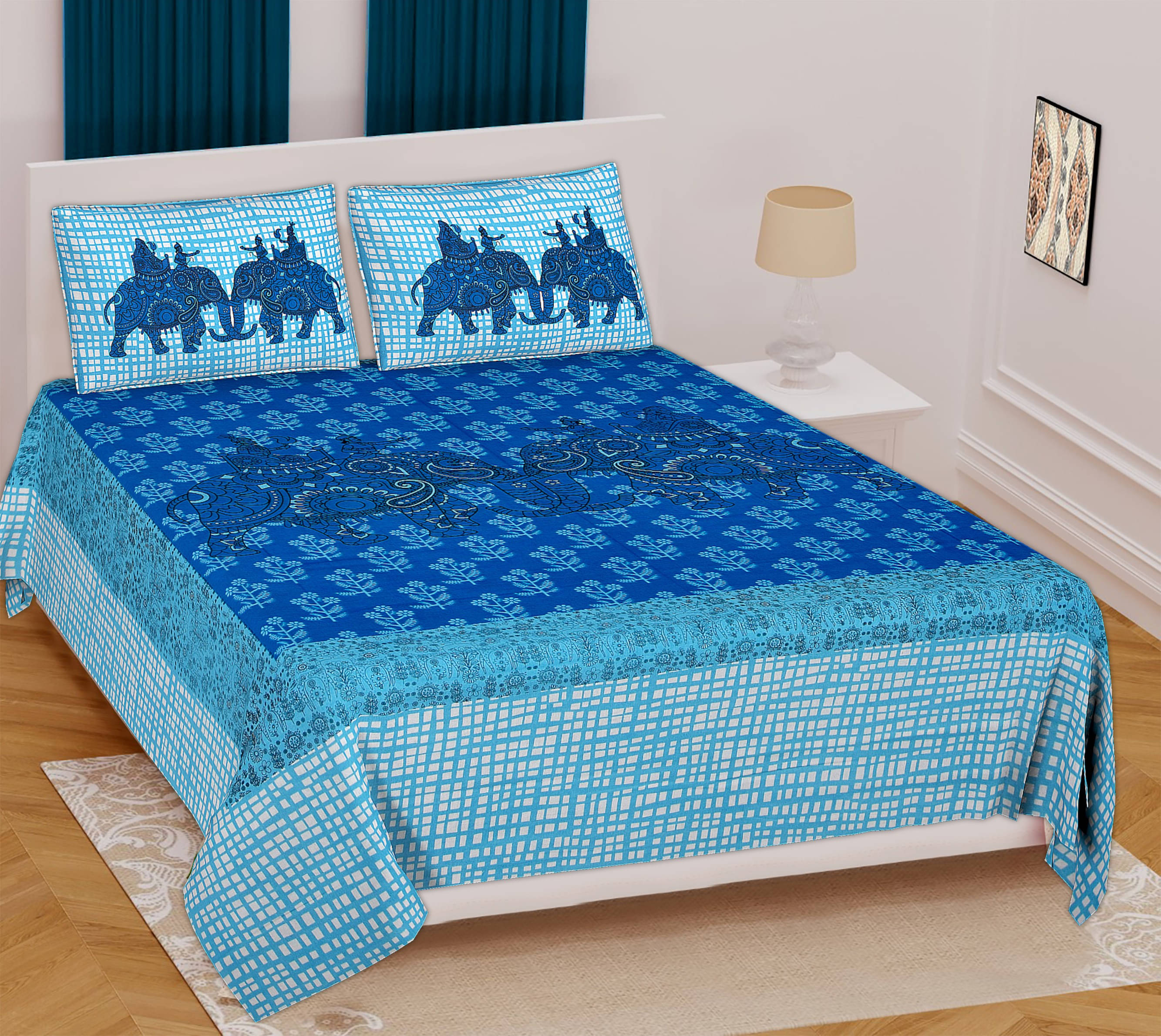     			Batham Handloom Cotton 1 Double Bedsheet with 2 Pillow Covers ( White )