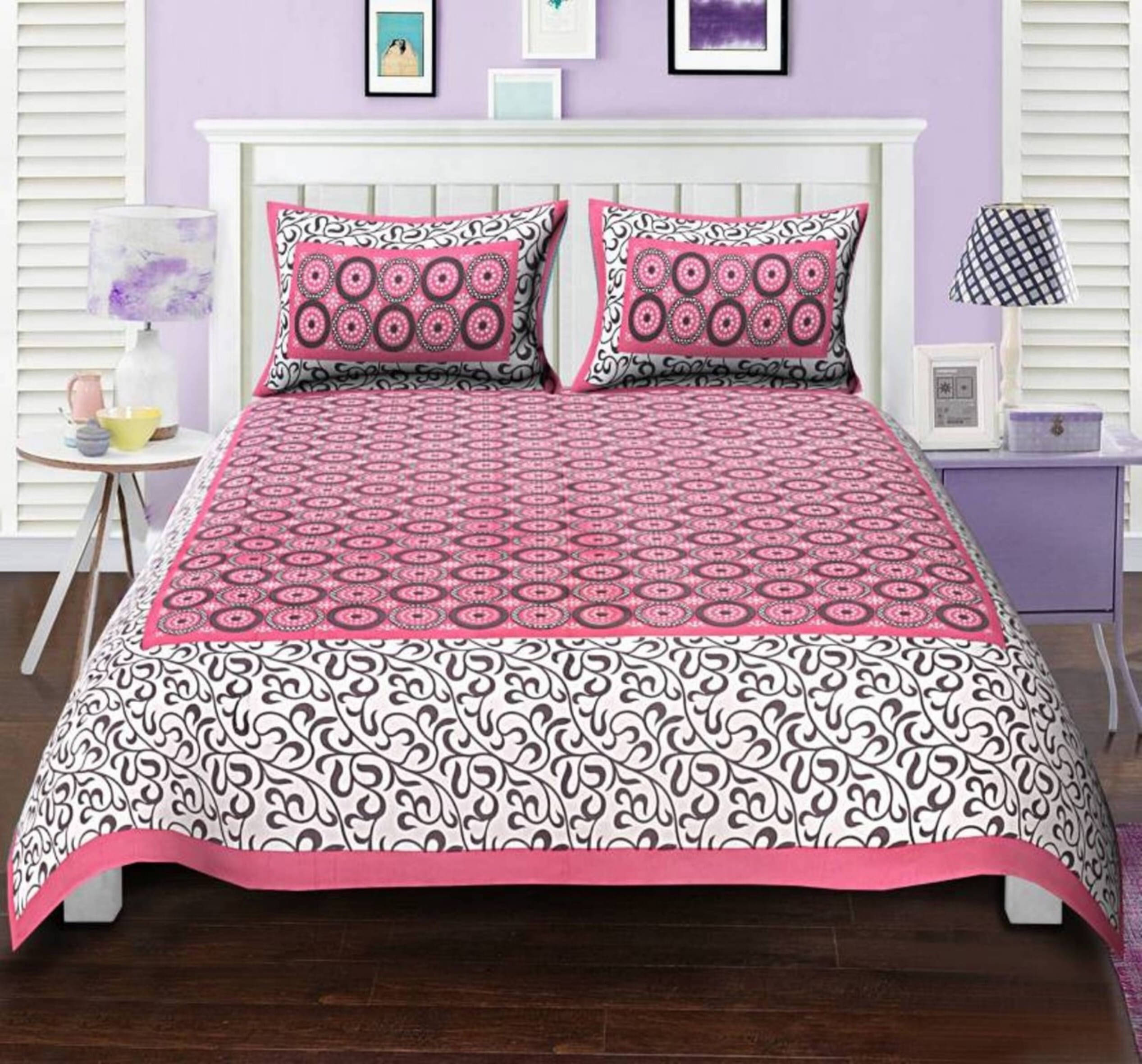 Batham Handloom Cotton 1 Double Bedsheet with 2 Pillow Covers ( Pink ) Batham Handloom Cotton 1 Double Bedsheet with 2 Pillow Covers ( Pink )