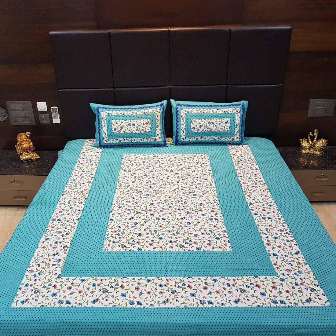     			Batham Handloom Cotton 1 Double Bedsheet with 2 Pillow Covers ( Green )