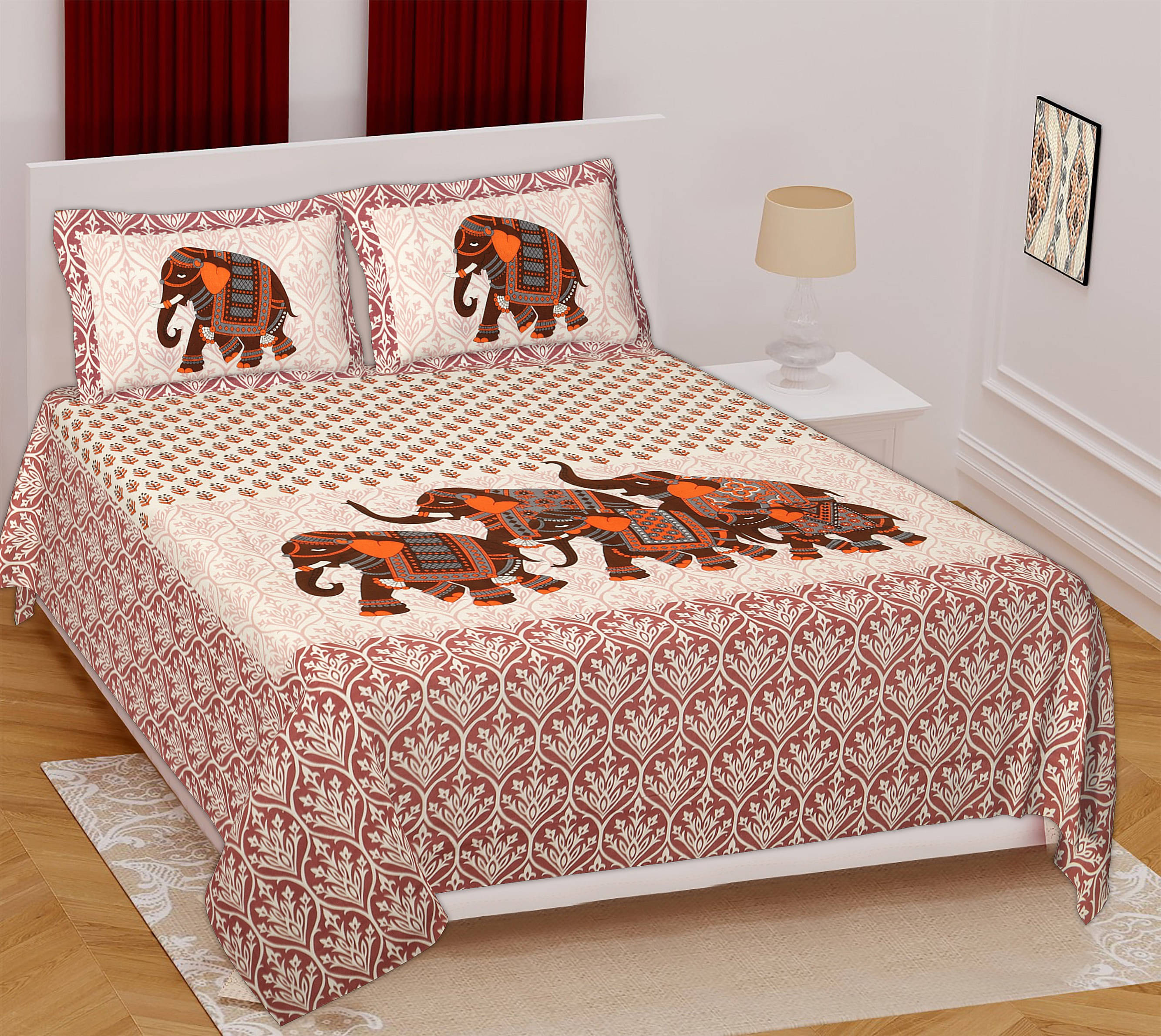     			Batham Handloom Cotton 1 Double Bedsheet with 2 Pillow Covers ( Multicolor )