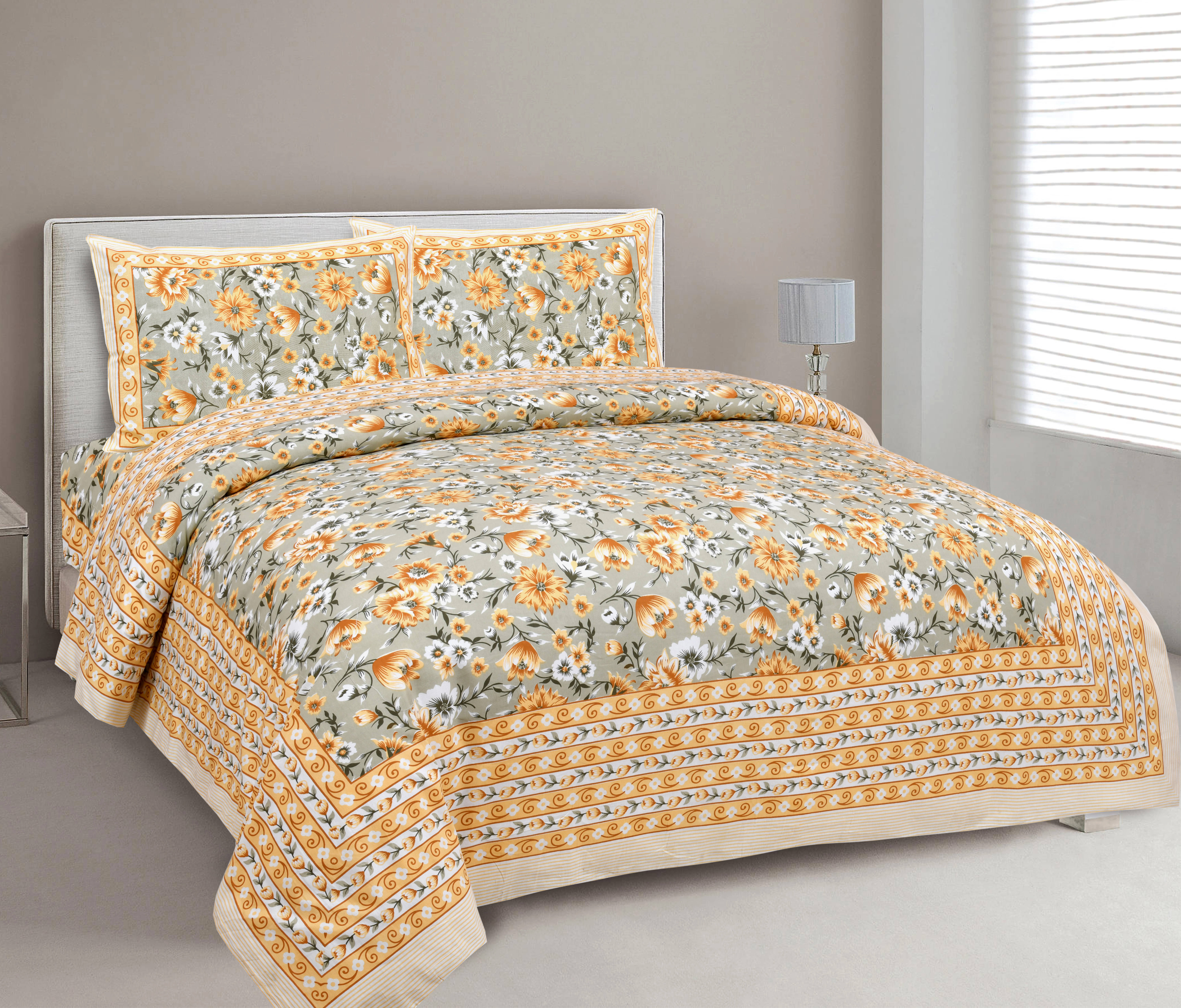     			Batham Handloom Cotton 1 Double Bedsheet with 2 Pillow Covers ( Blue )