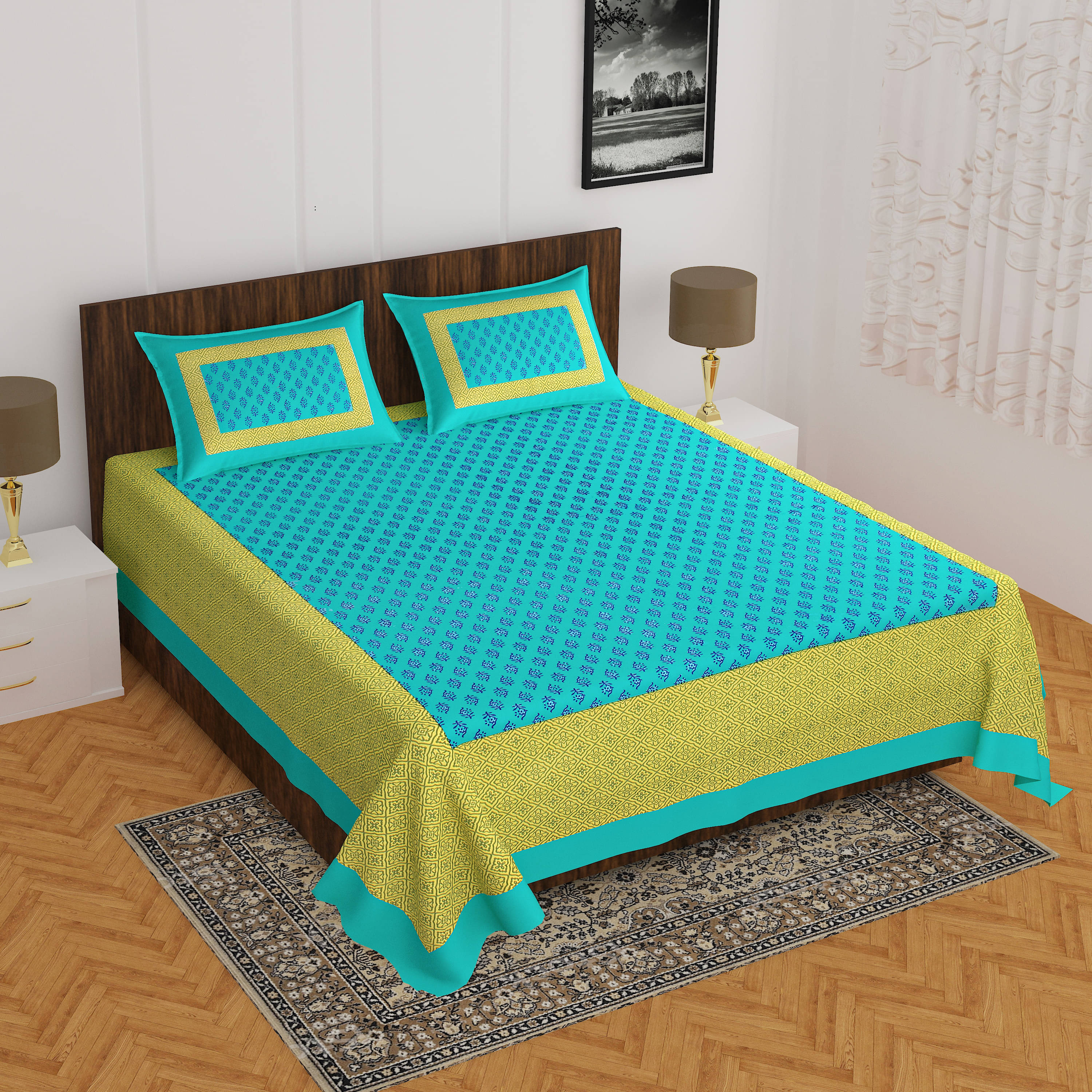     			Batham Handloom Cotton 1 Double Bedsheet with 2 Pillow Covers ( Multicolor )