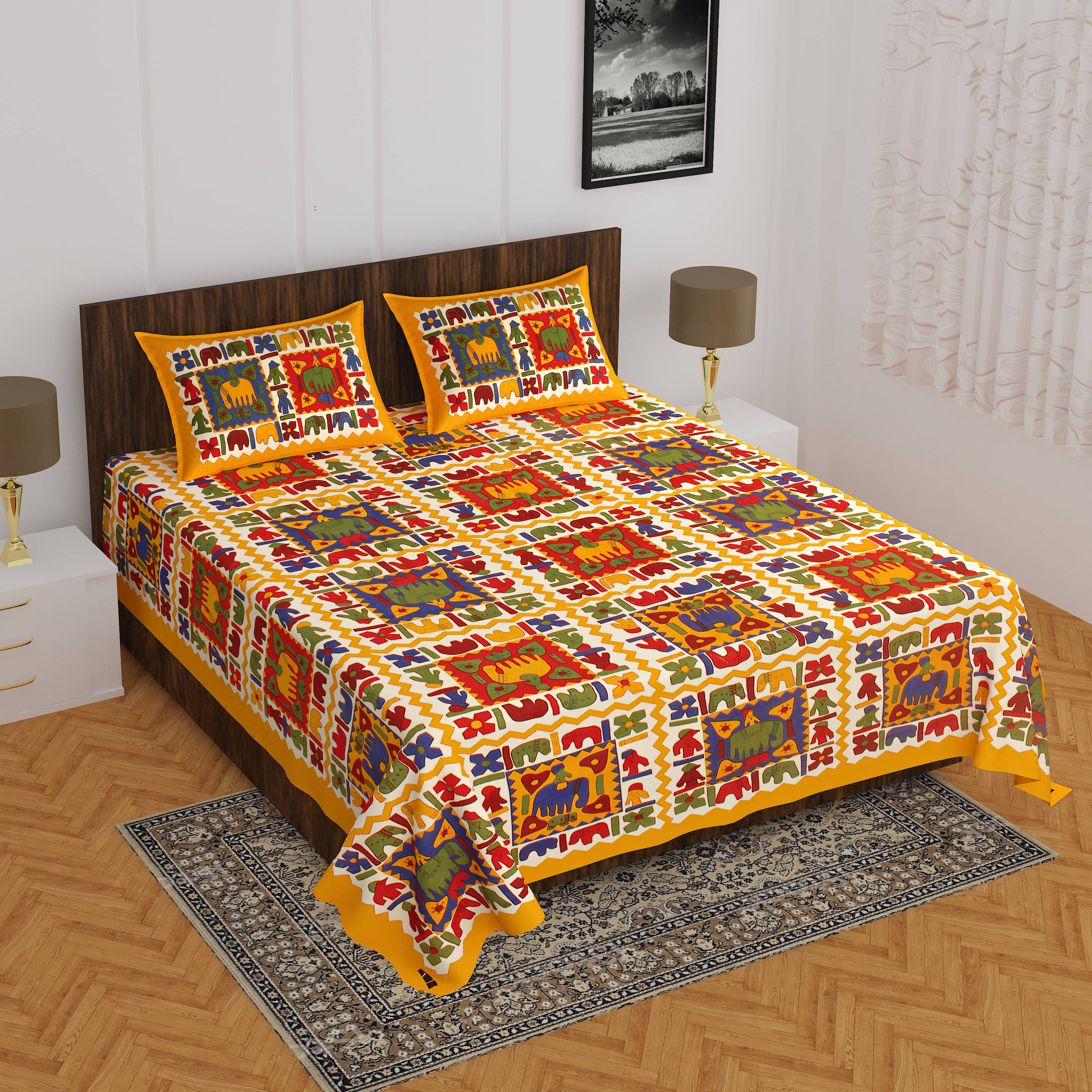     			Batham Handloom Cotton 1 Double Bedsheet with 2 Pillow Covers ( Multicolor )
