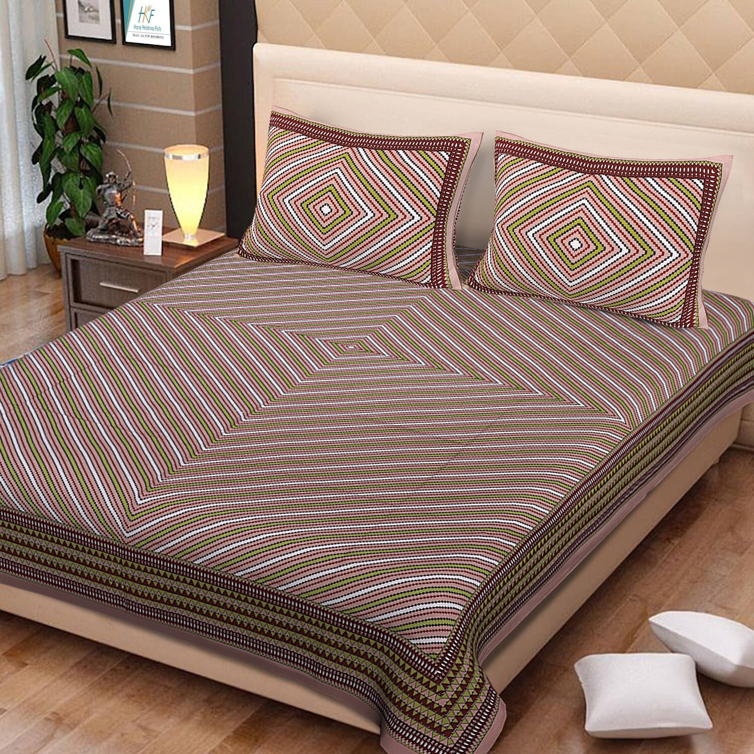     			Batham Handloom Cotton 1 Double Bedsheet with 2 Pillow Covers ( Multicolor )