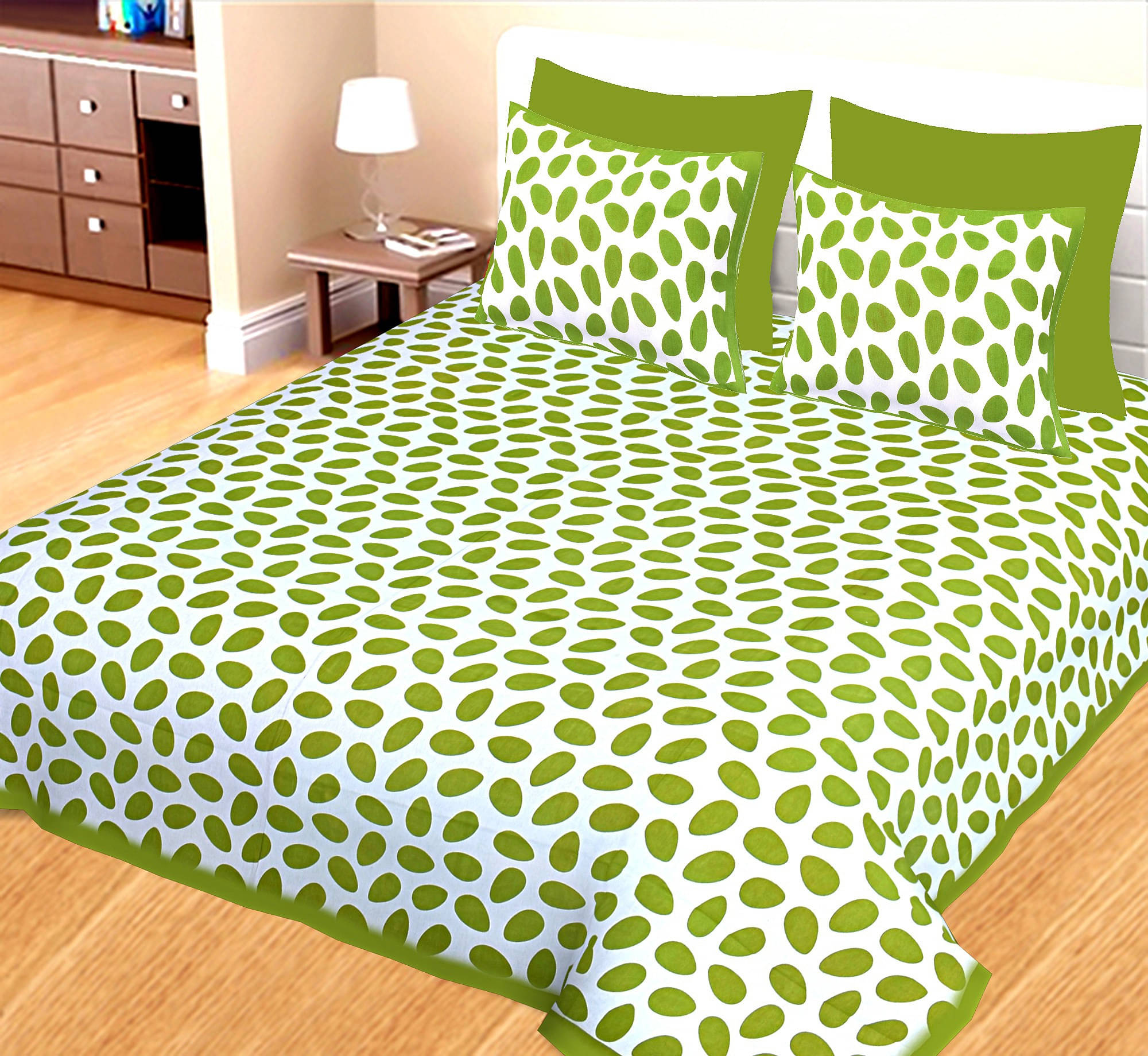     			Batham Handloom Cotton 1 Double Bedsheet with 2 Pillow Covers ( Green )