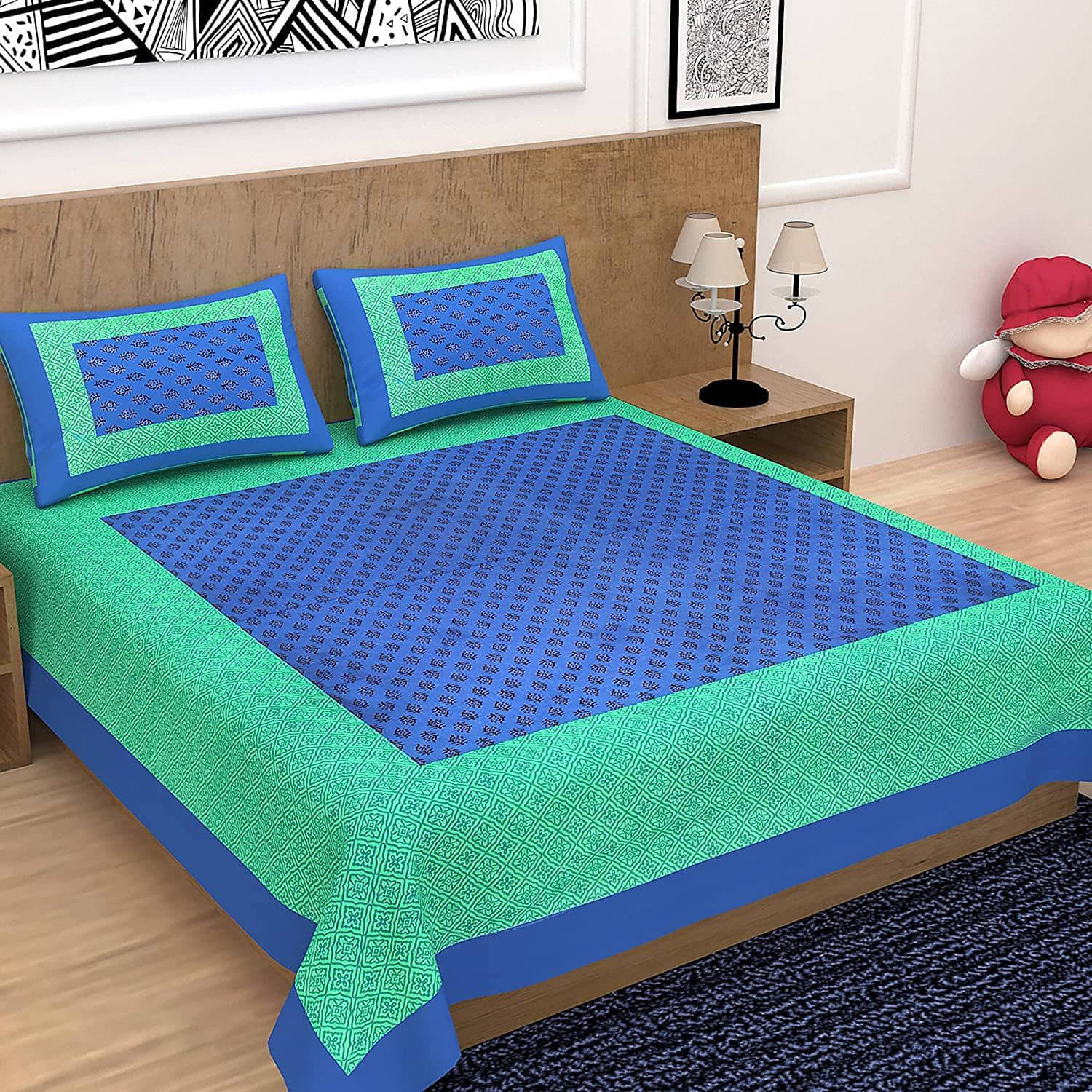     			Batham Handloom Cotton 1 Double Bedsheet with 2 Pillow Covers ( Multicolor )