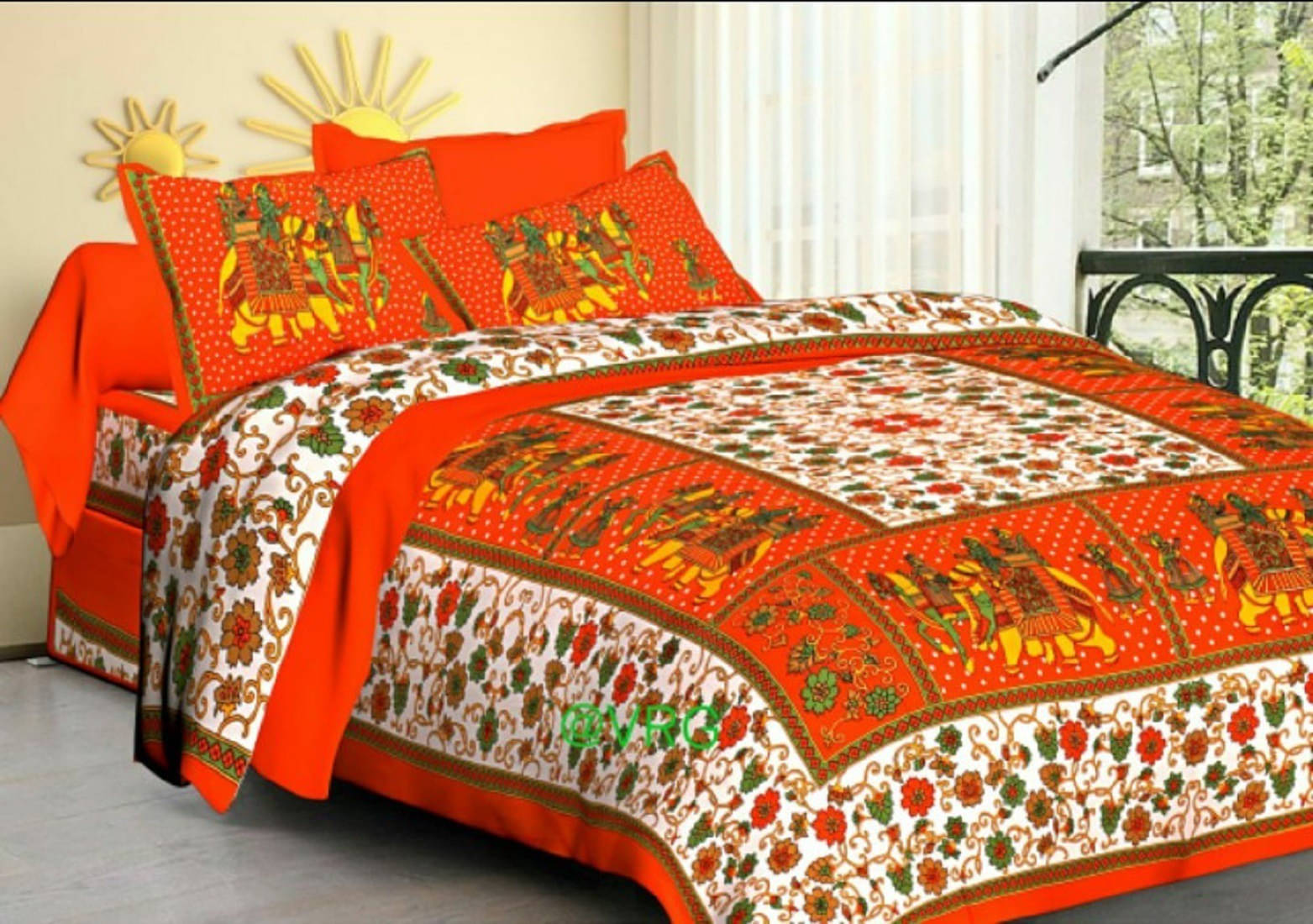 Batham Handloom Cotton 1 Double Bedsheet with 2 Pillow Covers ( Orange ) Batham Handloom Cotton 1 Double Bedsheet with 2 Pillow Covers ( Orange )