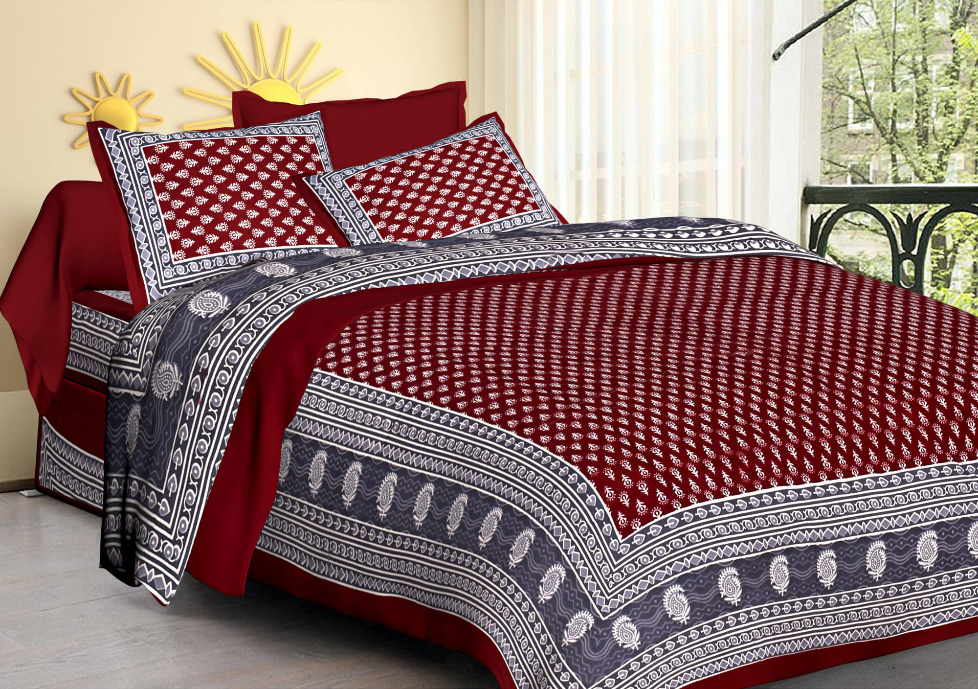     			Batham Handloom Cotton 1 Double Bedsheet with 2 Pillow Covers ( Red )