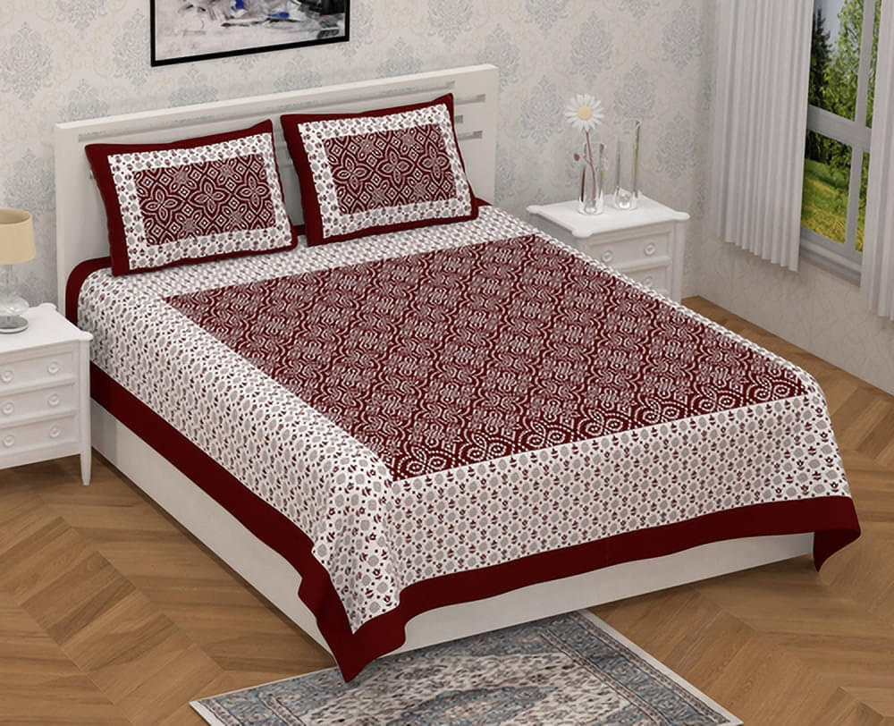     			Batham Handloom Cotton 1 Double Bedsheet with 2 Pillow Covers ( Blue )