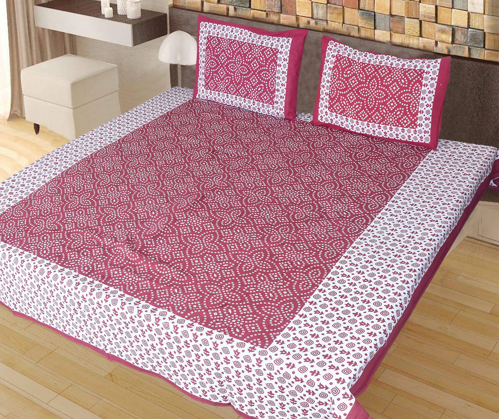     			Batham Handloom Cotton 1 Double Bedsheet with 2 Pillow Covers ( Maroon )