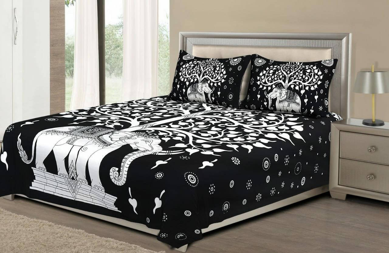 Batham Handloom Cotton 1 Double Bedsheet with 2 Pillow Covers ( Black ) Batham Handloom Cotton 1 Double Bedsheet with 2 Pillow Covers ( Black )