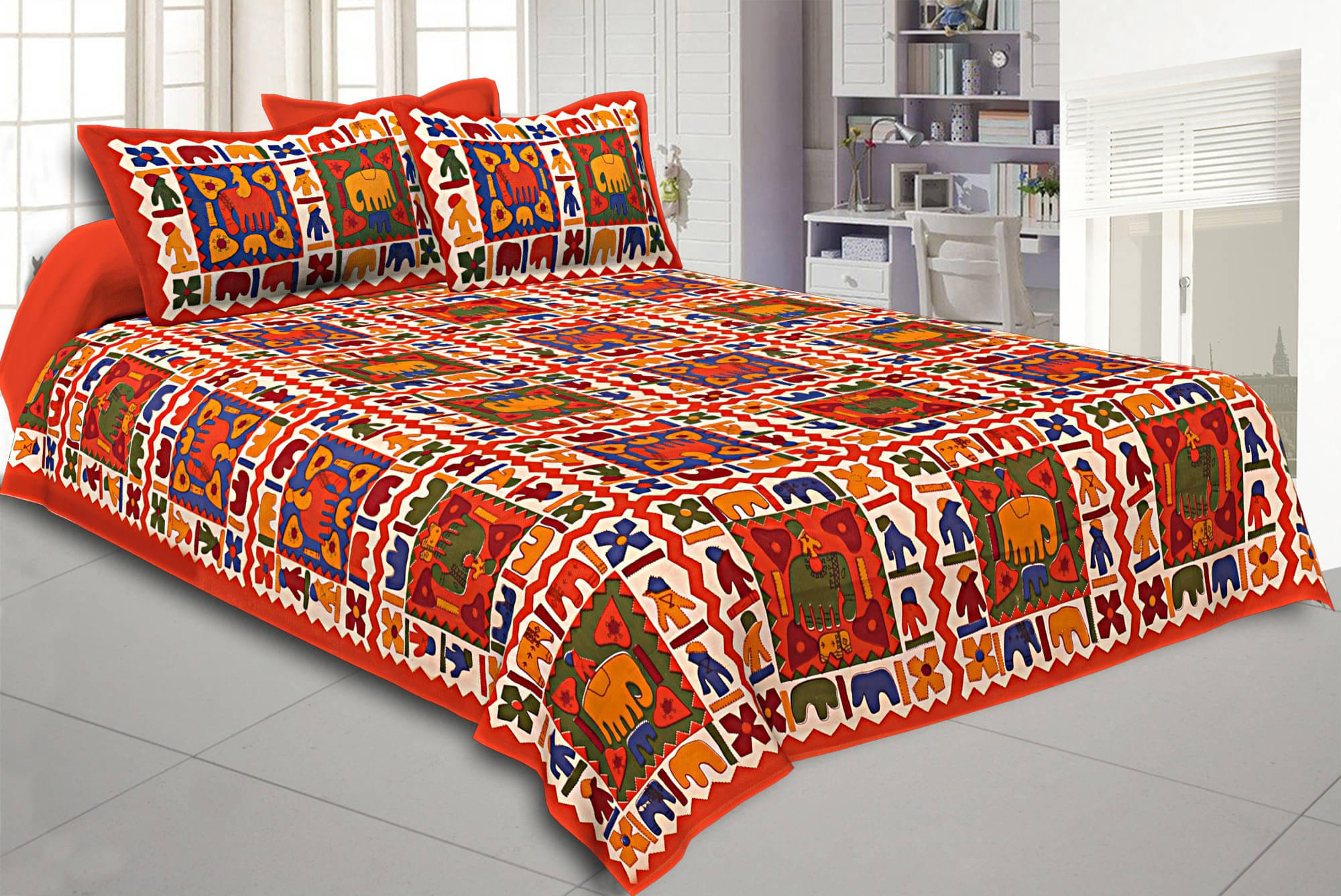     			Batham Handloom Cotton 1 Double Bedsheet with 2 Pillow Covers ( Multicolor )