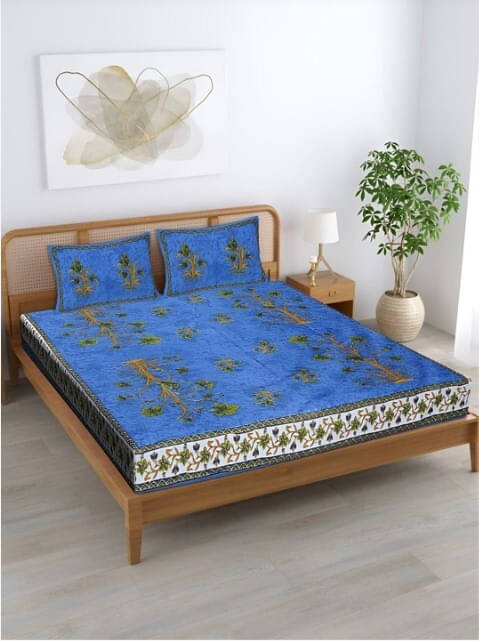     			Batham Handloom Cotton 1 Double Bedsheet with 2 Pillow Covers ( Blue )