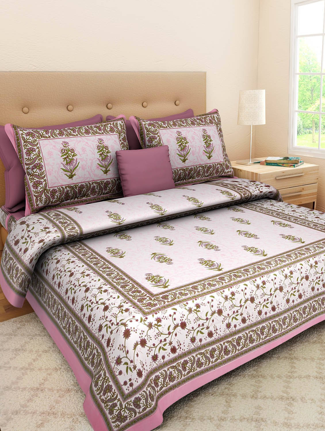     			Batham Handloom Cotton 1 Double Bedsheet with 2 Pillow Covers ( Pink )