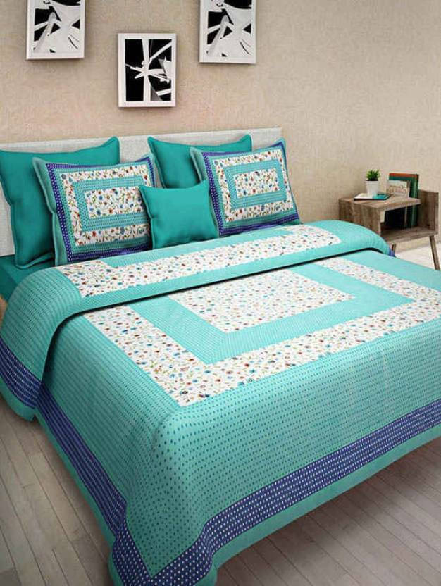 Batham Handloom Cotton 1 Double Bedsheet with 2 Pillow Covers ( Blue ) Batham Handloom Cotton 1 Double Bedsheet with 2 Pillow Covers ( Blue )