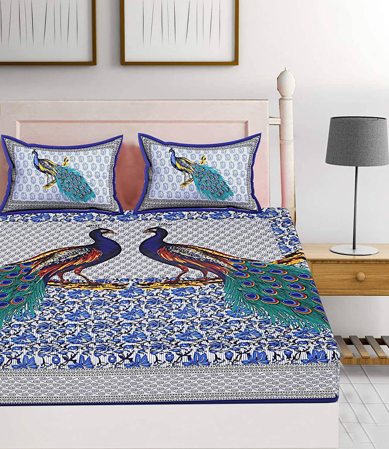 Batham Handloom Cotton 1 Double Bedsheet with 2 Pillow Covers ( Blue ) Batham Handloom Cotton 1 Double Bedsheet with 2 Pillow Covers ( Blue )