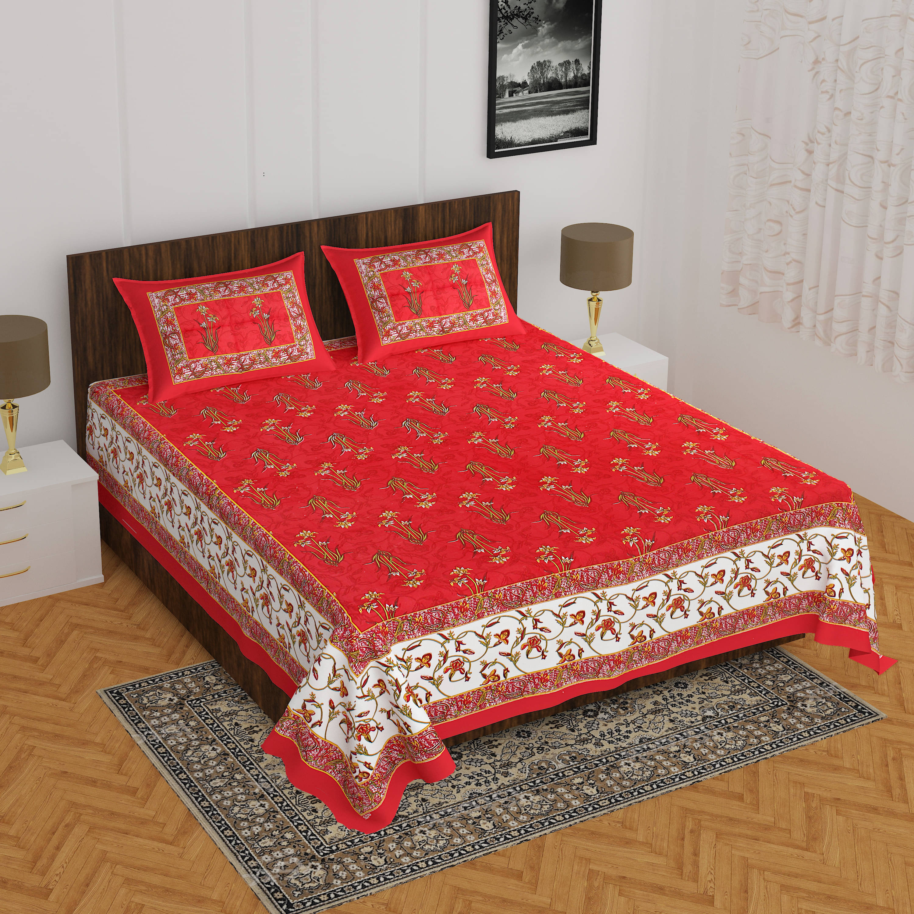 Batham Handloom Cotton 1 Double Bedsheet with 2 Pillow Covers ( Multicolor ) Batham Handloom Cotton 1 Double Bedsheet with 2 Pillow Covers ( Multicolor )