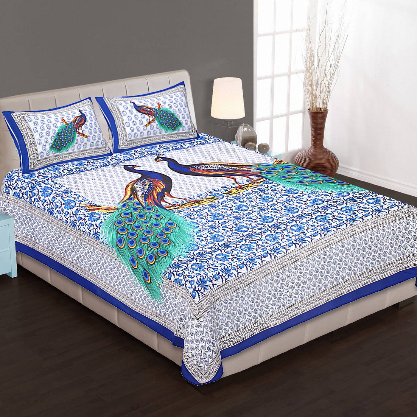     			Batham Handloom Cotton 1 Double Bedsheet with 2 Pillow Covers ( Orange )