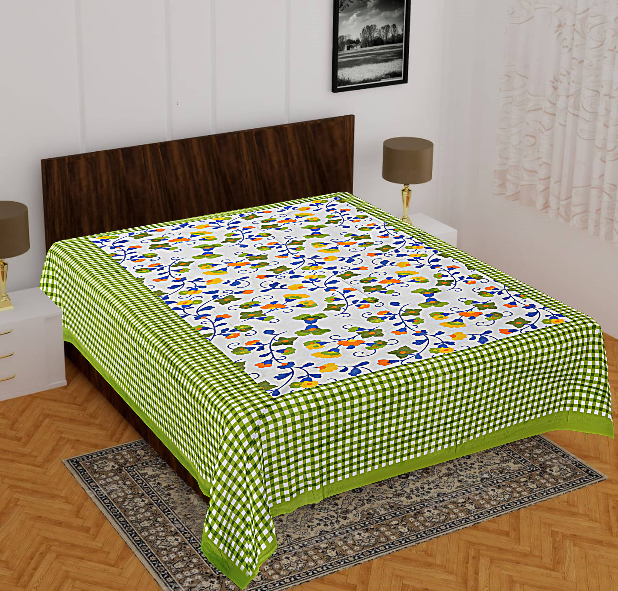 Batham Handloom Cotton 1 Double Bedsheet with 2 Pillow Covers ( Green ) Batham Handloom Cotton 1 Double Bedsheet with 2 Pillow Covers ( Green )