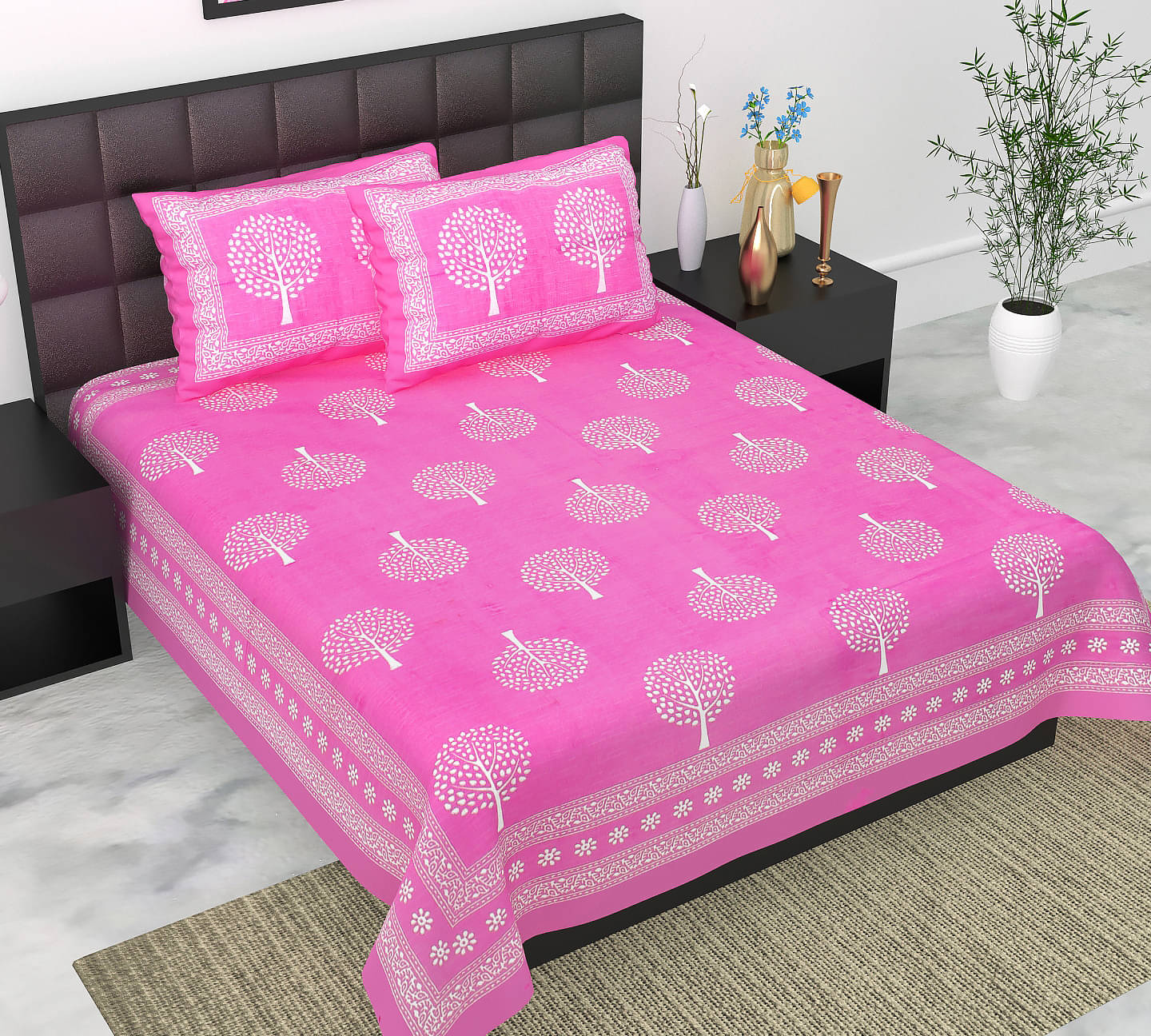     			Batham Handloom Cotton 1 Double Bedsheet with 2 Pillow Covers ( Pink )