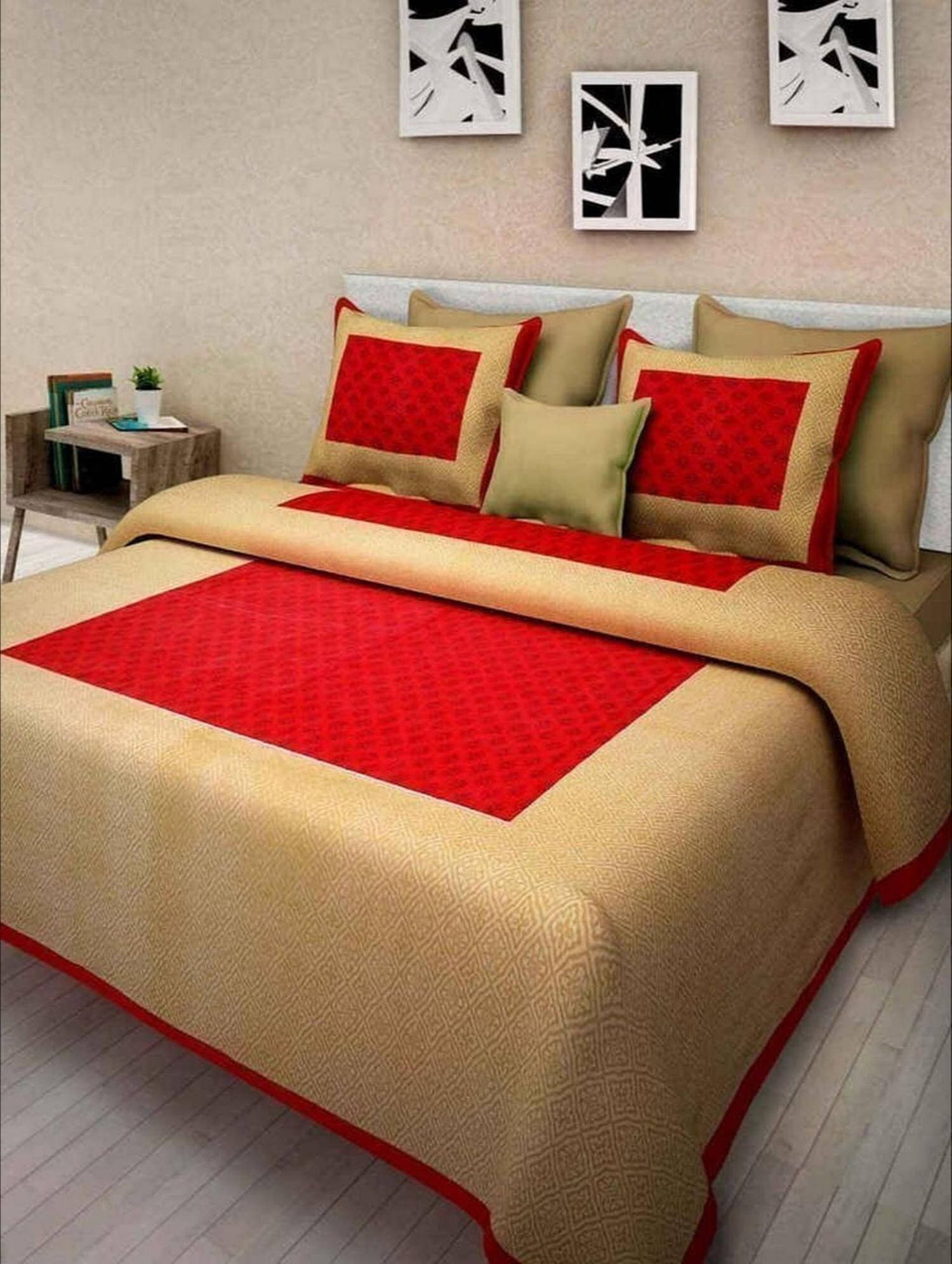     			Batham Handloom Cotton 1 Double Bedsheet with 2 Pillow Covers ( Red )