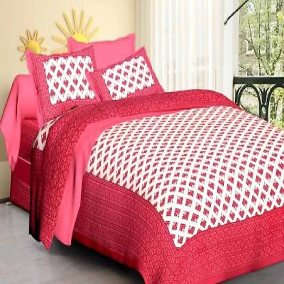     			Batham Handloom Cotton 1 Double Bedsheet with 2 Pillow Covers ( Pink )