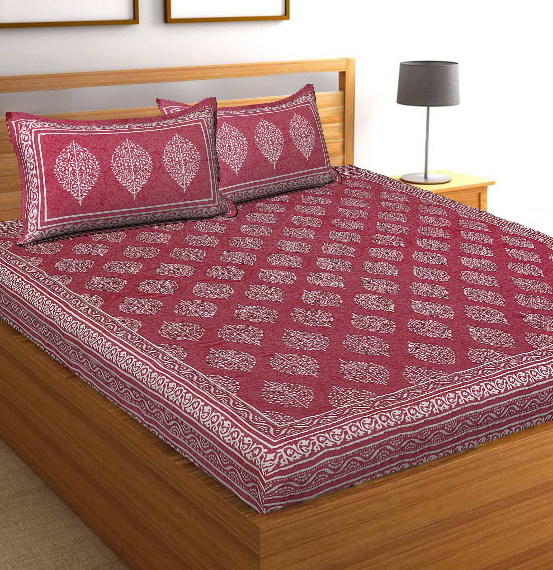     			Batham Handloom Cotton 1 Double Bedsheet with 2 Pillow Covers ( Red )