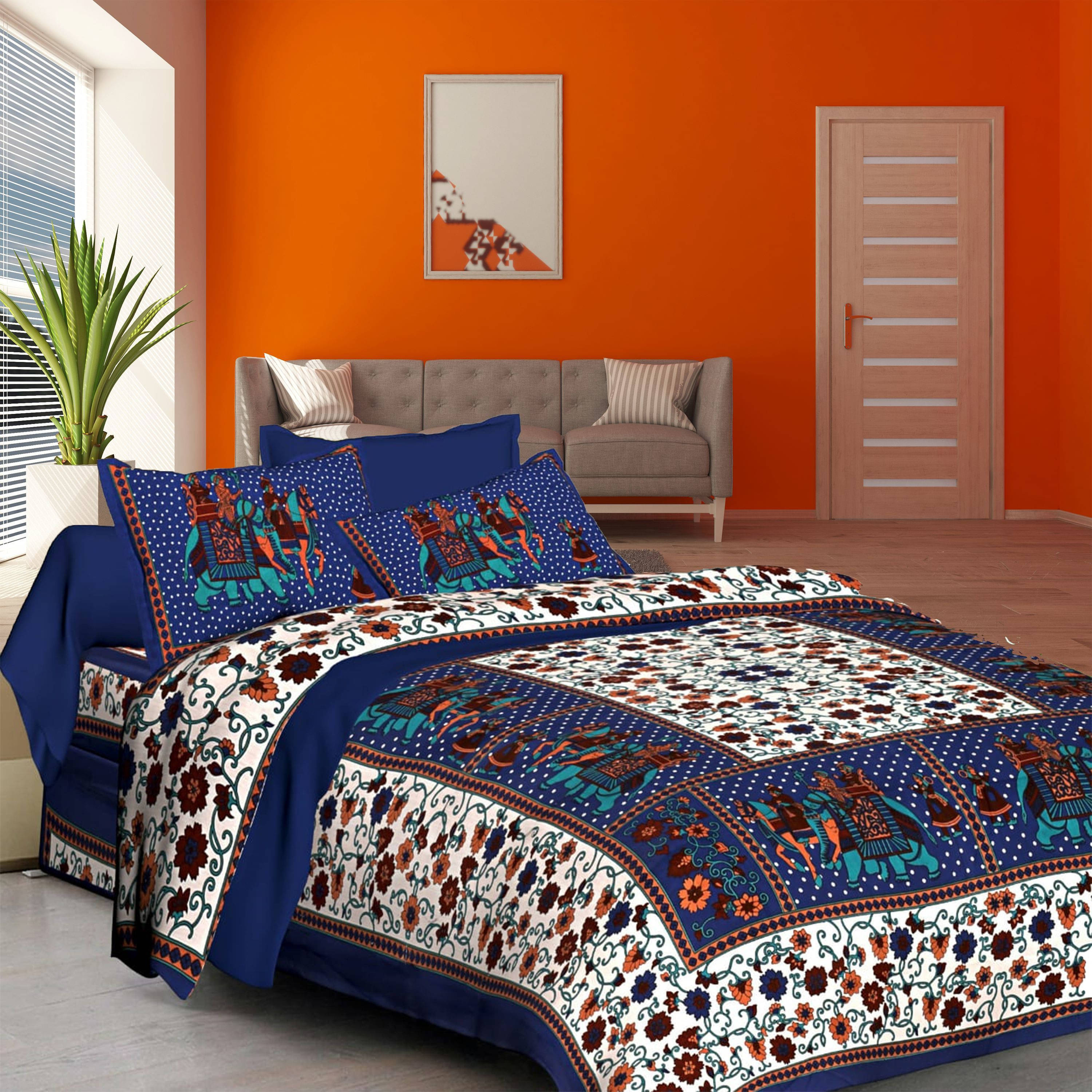     			Batham Handloom Cotton 1 Double Bedsheet with 2 Pillow Covers ( Black )