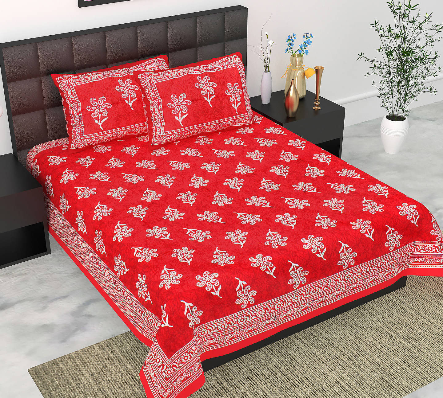     			Batham Handloom Cotton 1 Double Bedsheet with 2 Pillow Covers ( Red )