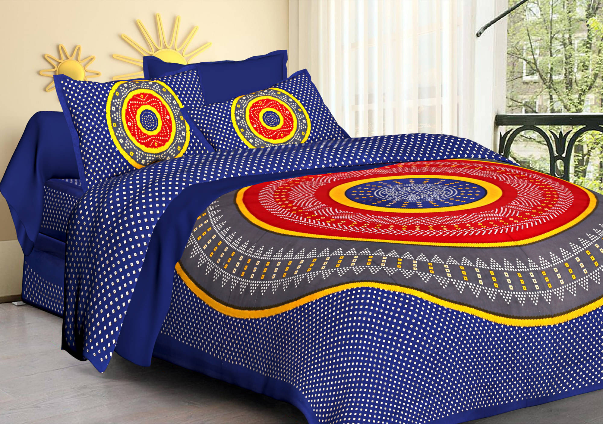     			Batham Handloom Cotton 1 Double Bedsheet with 2 Pillow Covers ( Blue )