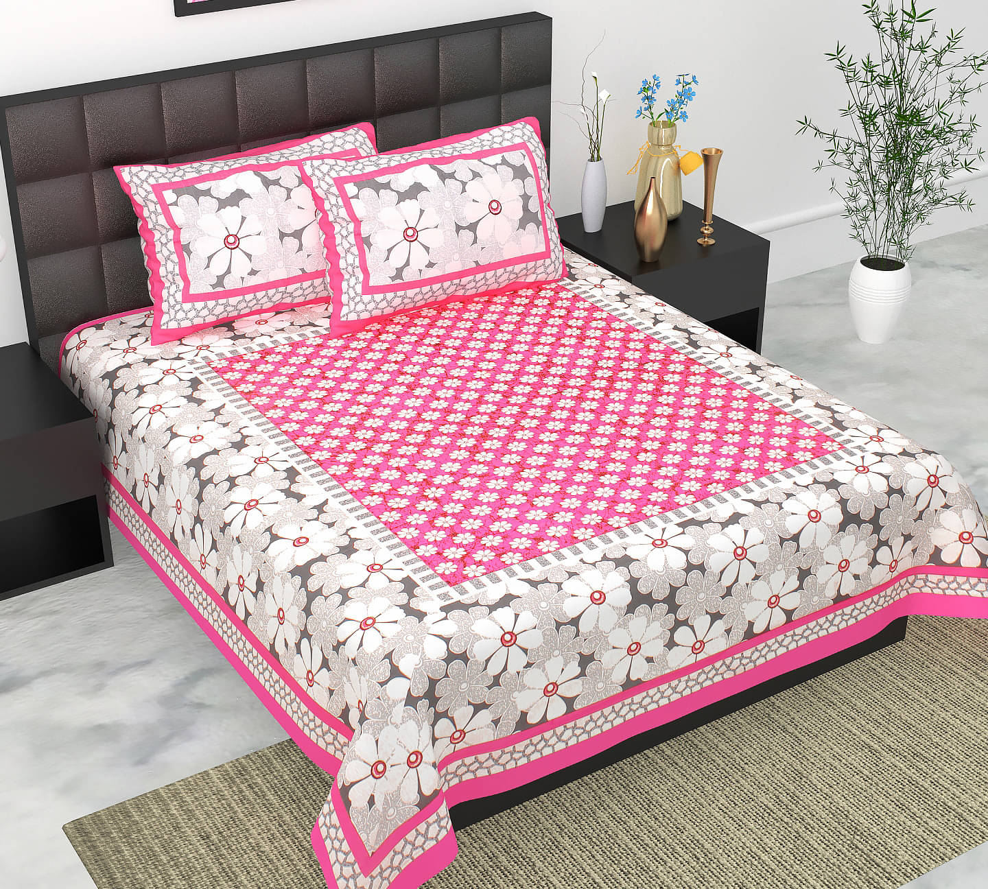     			Batham Handloom Cotton 1 Double Bedsheet with 2 Pillow Covers ( Pink )