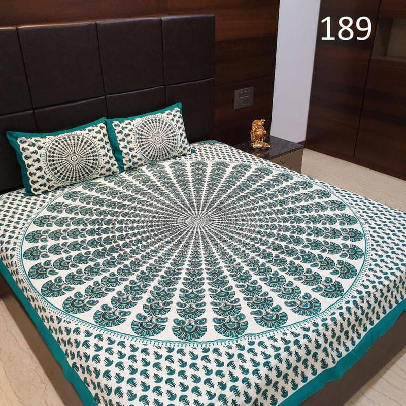     			Batham Handloom Cotton 1 Double Bedsheet with 2 Pillow Covers ( Green )