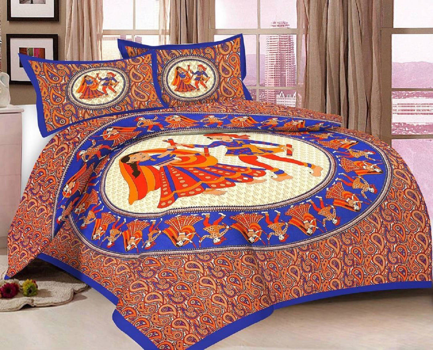     			Batham Handloom Cotton 1 Double Bedsheet with 2 Pillow Covers ( Brown )