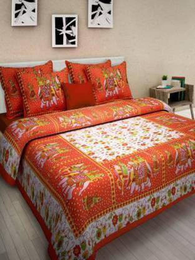     			Batham Handloom Cotton 1 Double Bedsheet with 2 Pillow Covers ( Orange )